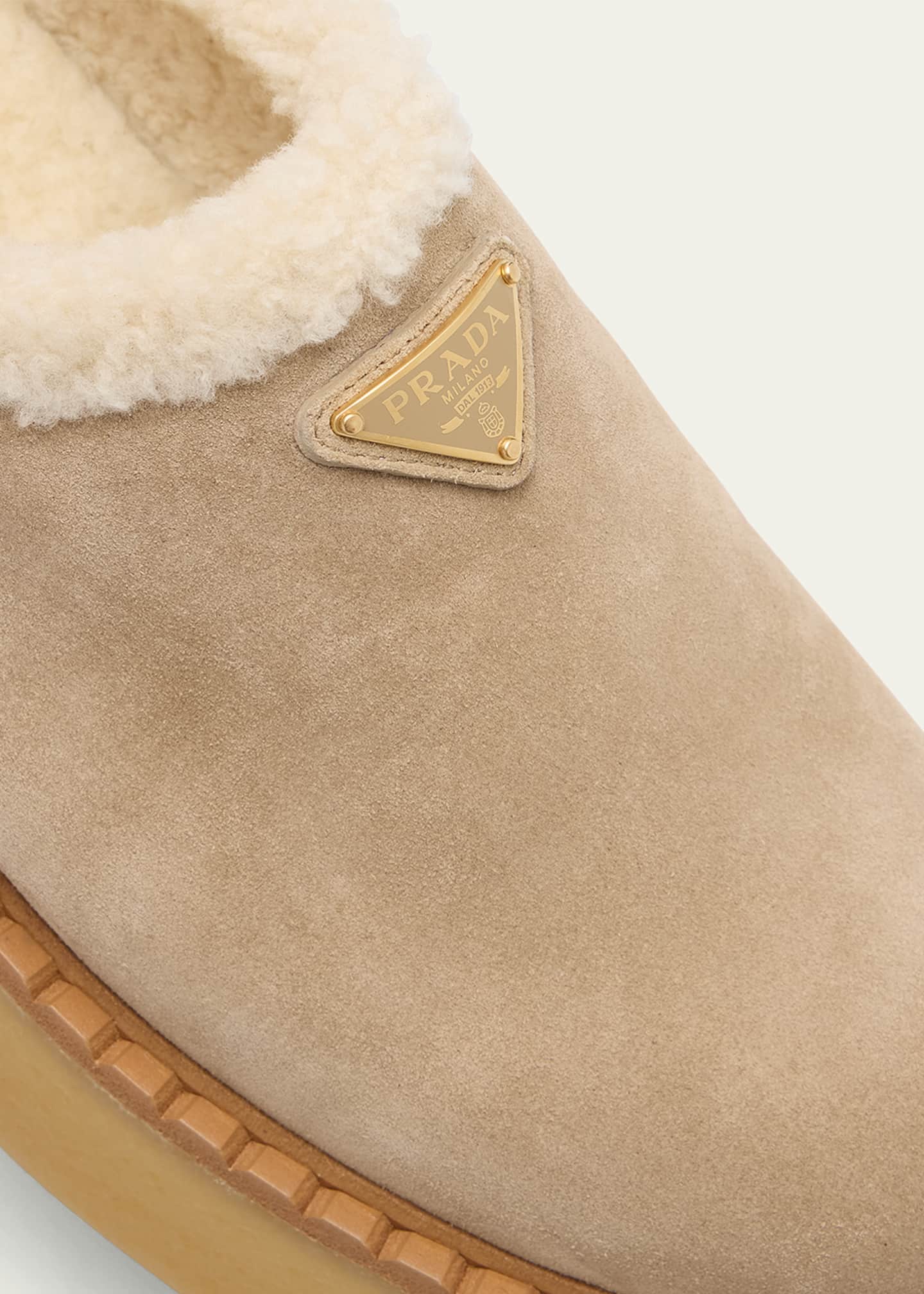Prada Suede Shearling Cozy Platform Mules - Bergdorf Goodman