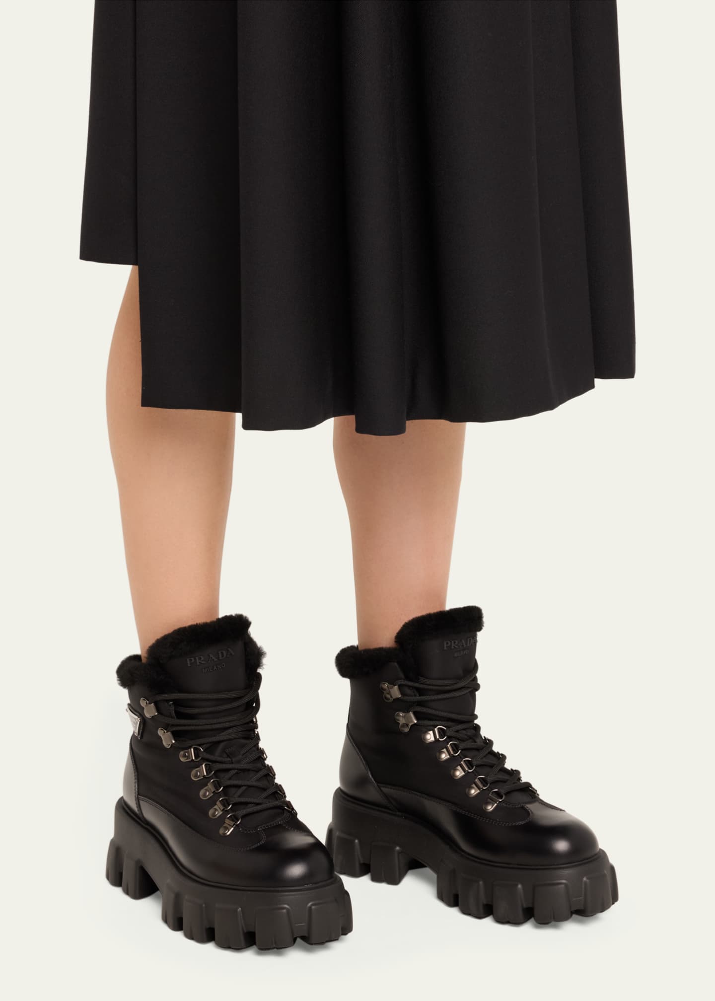Prada Monolith Nylon Shearling Hiker Boots Image 2 of 4