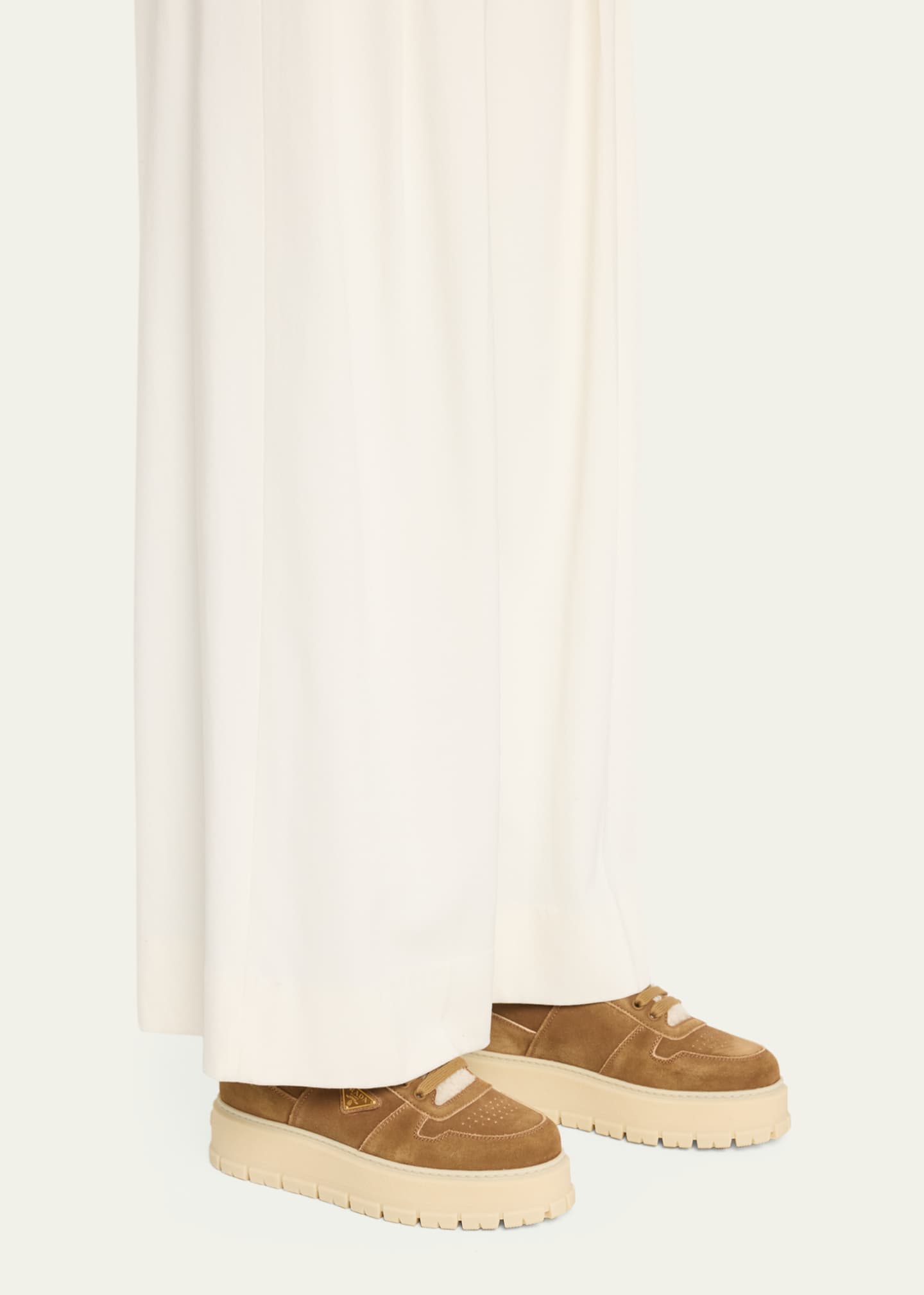 Prada Suede Shearling Winter Platform Sneakers Image 2 of 5