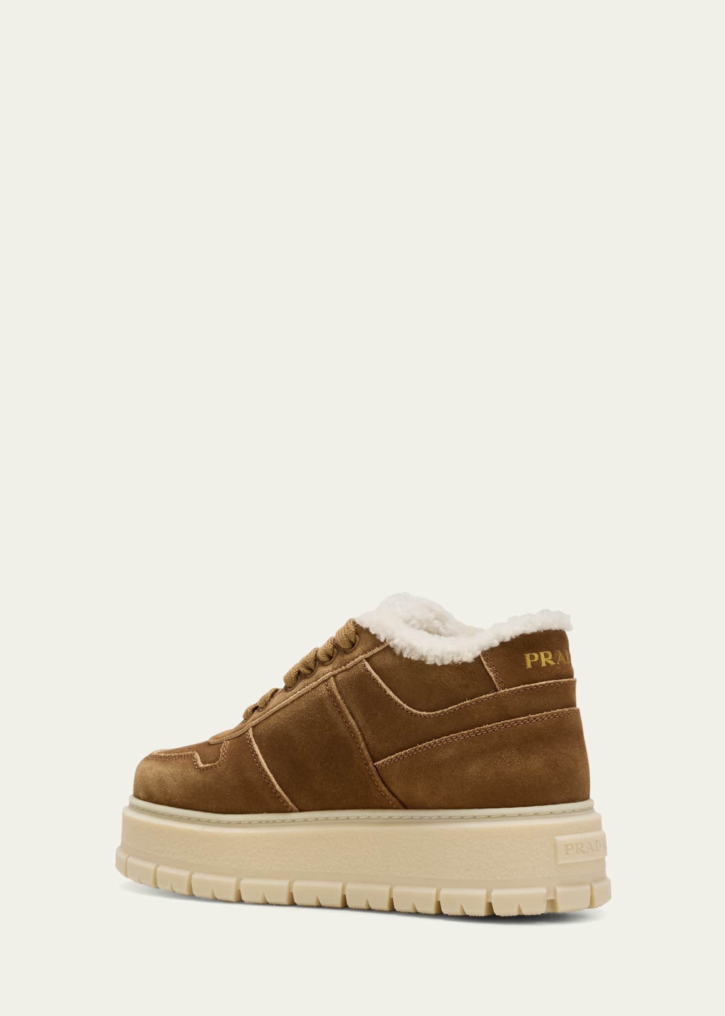 Prada Suede Shearling Winter Platform Sneakers Image 4 of 5