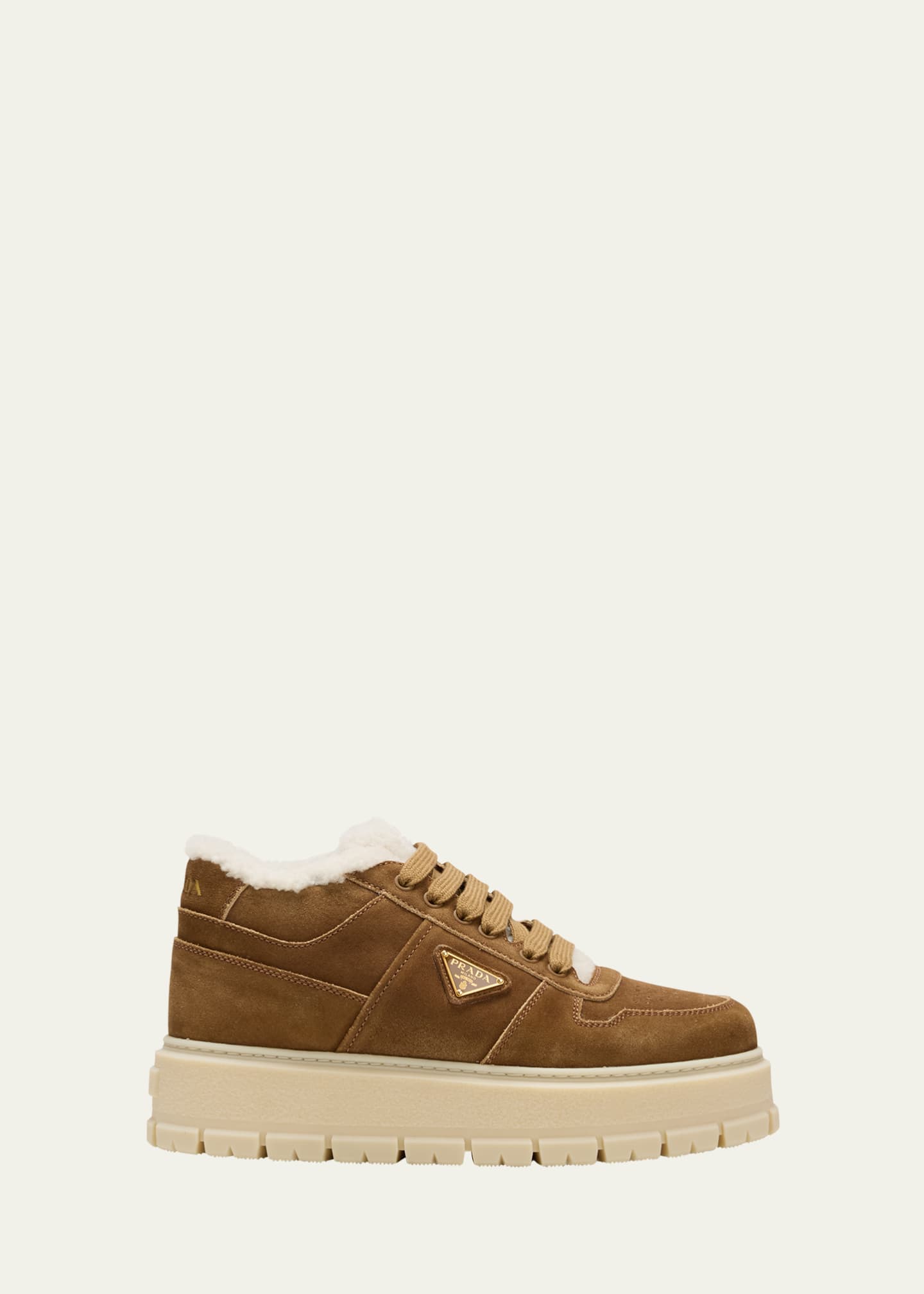 Prada Suede Shearling Winter Platform Sneakers Image 1 of 5