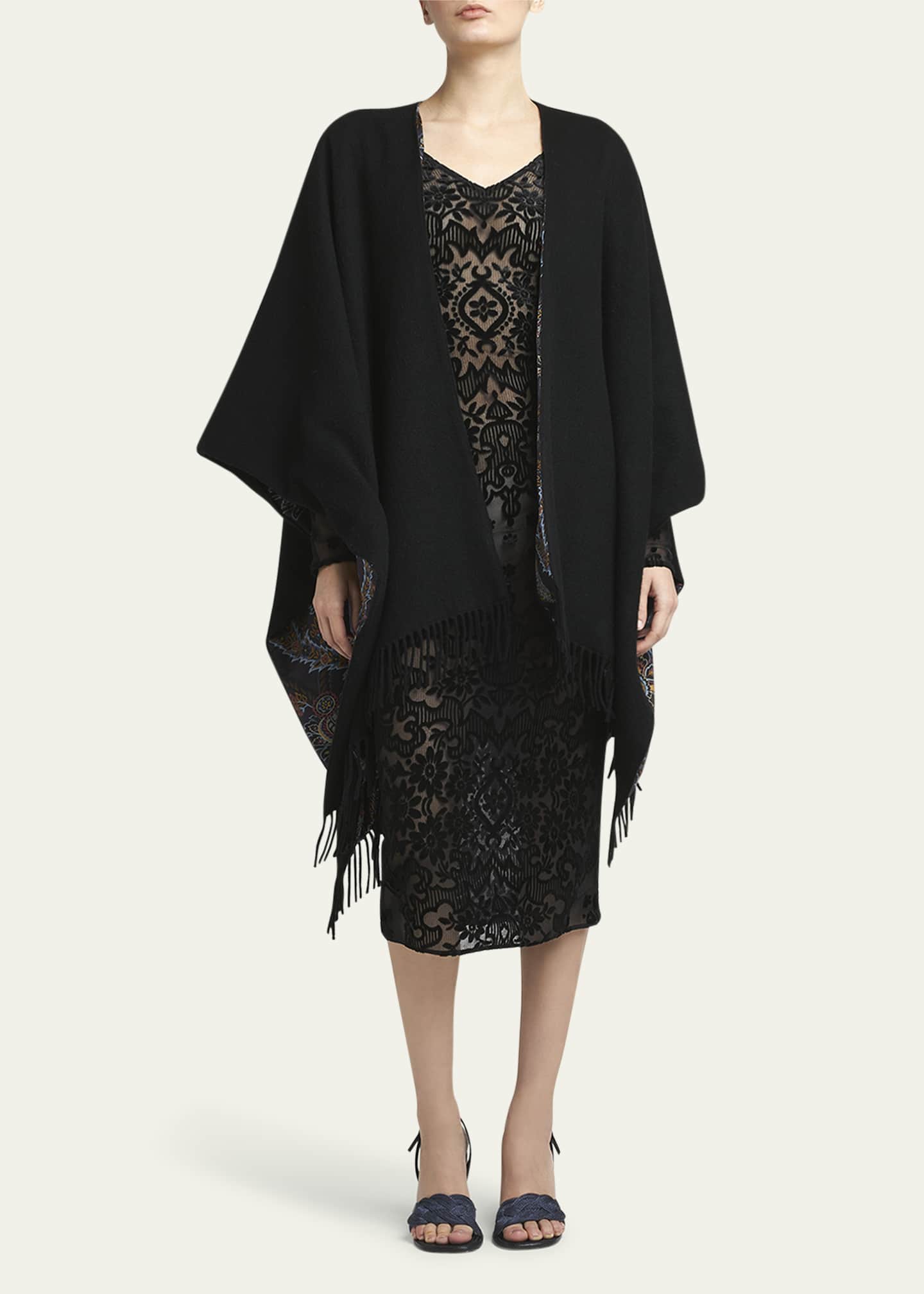 Etro Fringed Wool & Silk Cape Image 2 of 5
