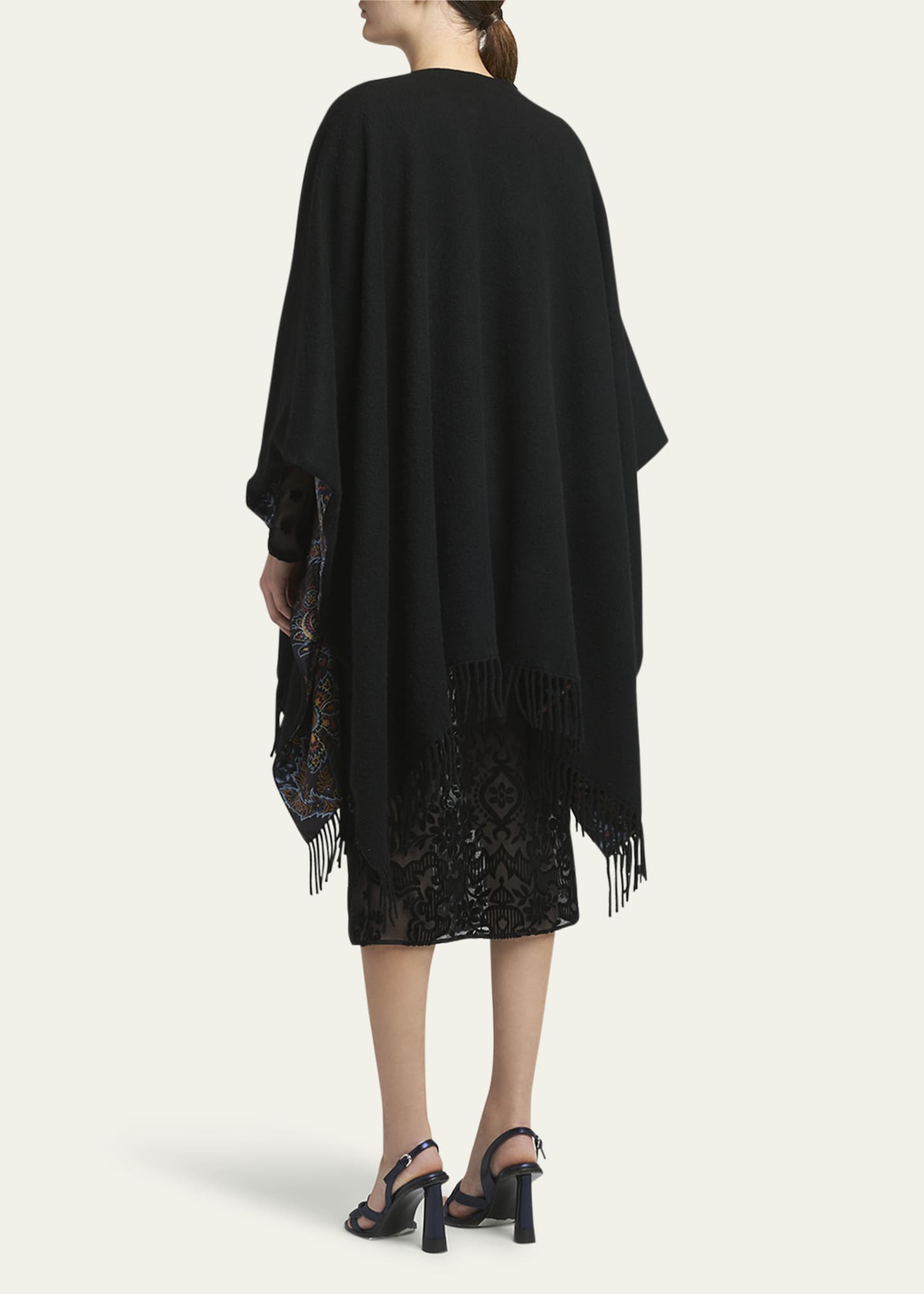 Etro Fringed Wool & Silk Cape Image 3 of 5