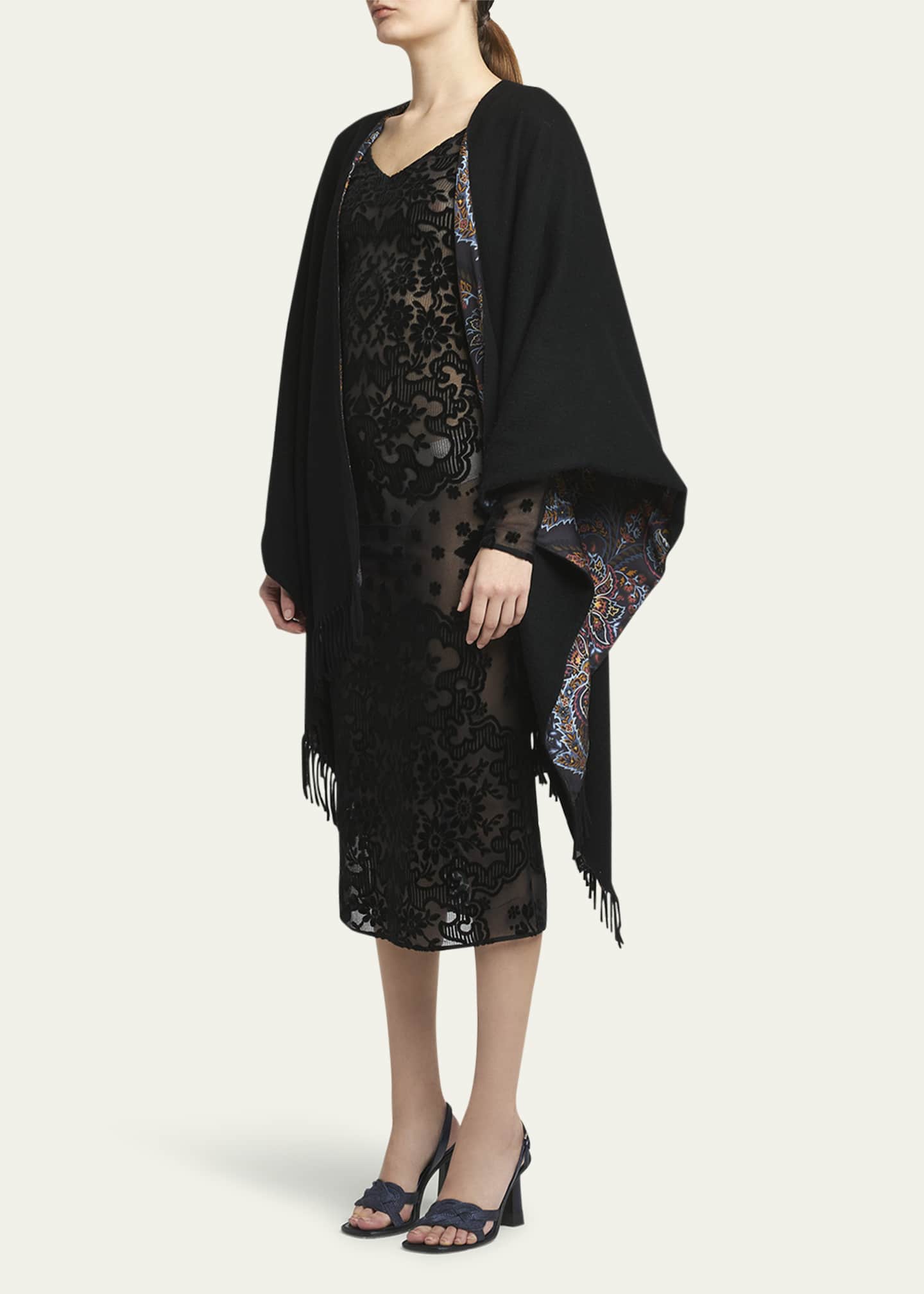 Etro Fringed Wool & Silk Cape Image 4 of 5