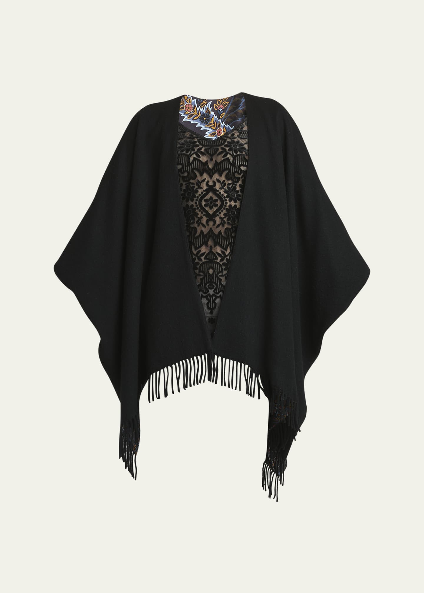 Etro Fringed Wool & Silk Cape Image 1 of 5