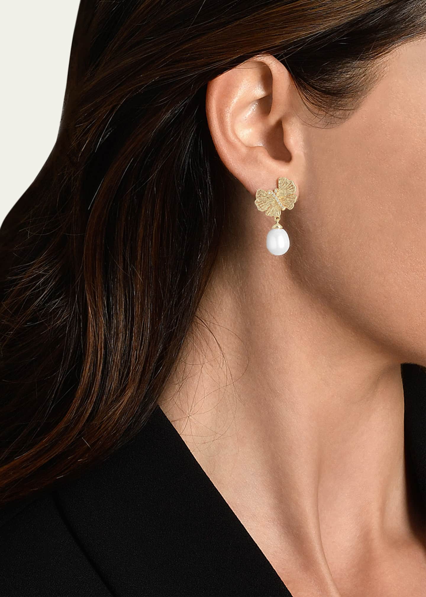 Anabel Aram Jewelry Butterfly with Pearl Drop Earrings Image 2 of 4