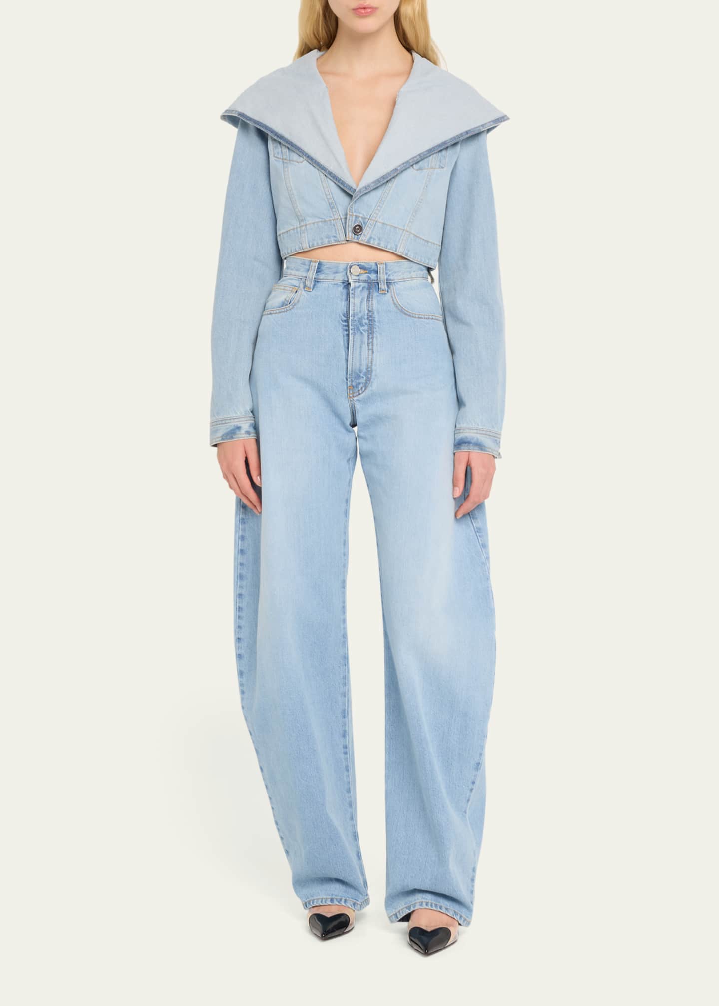 ALAIA Hooded Denim Jacket with Cinched Waist