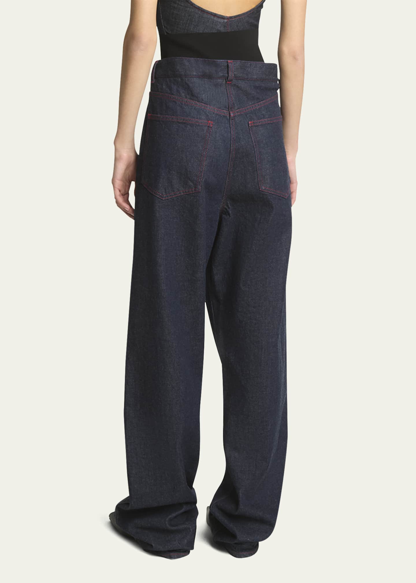 Knit Waistband Dark Wash Denim Pants