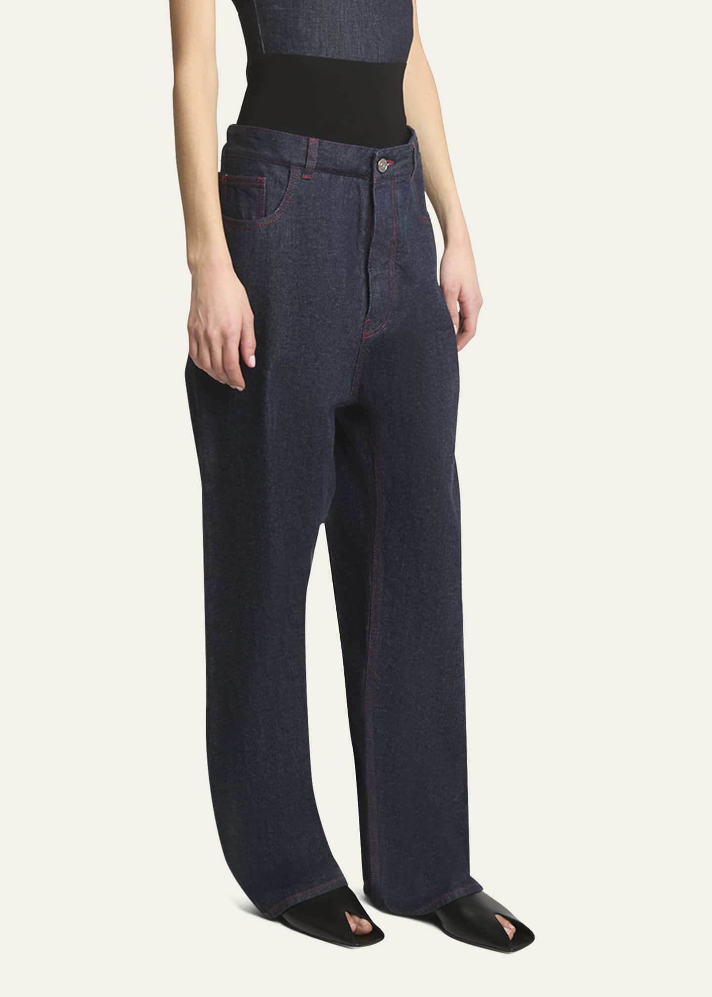Knit Waistband Dark Wash Denim Pants