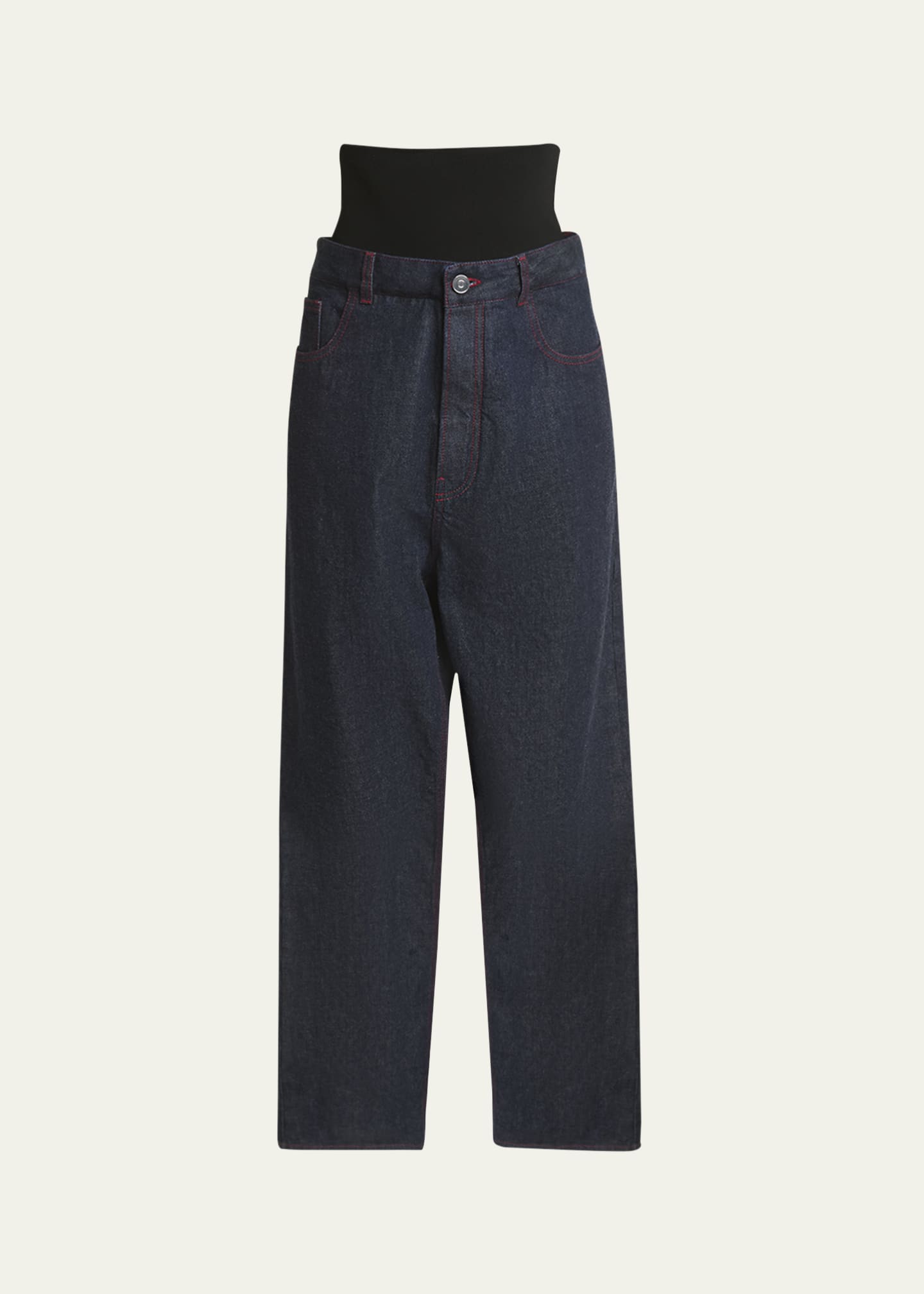 Knit Waistband Dark Wash Denim Pants