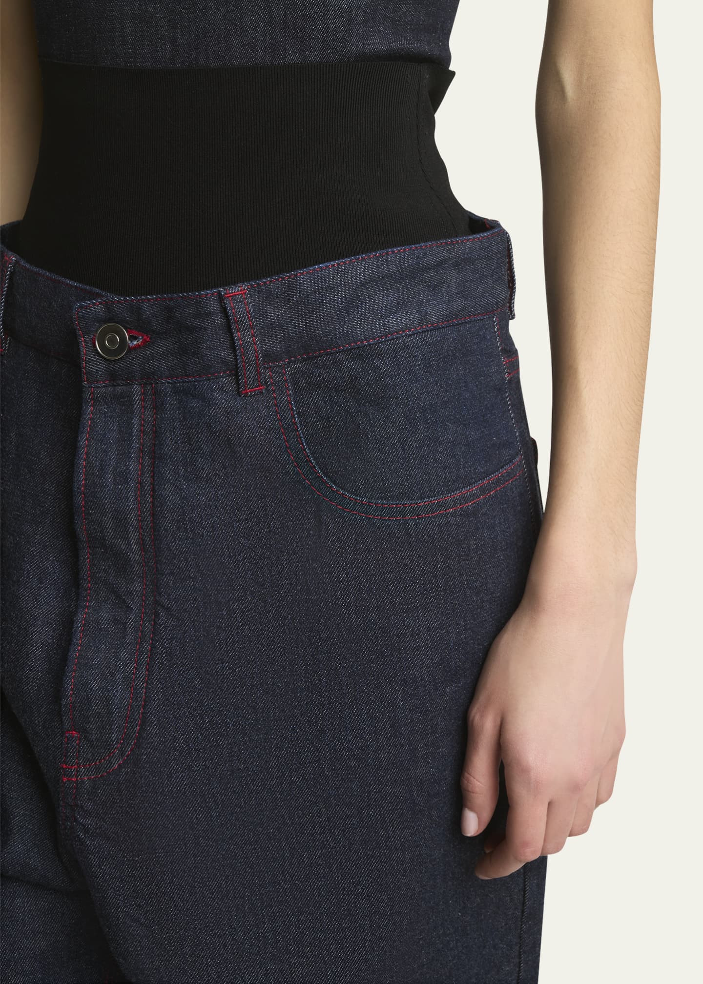 Knit Waistband Dark Wash Denim Pants