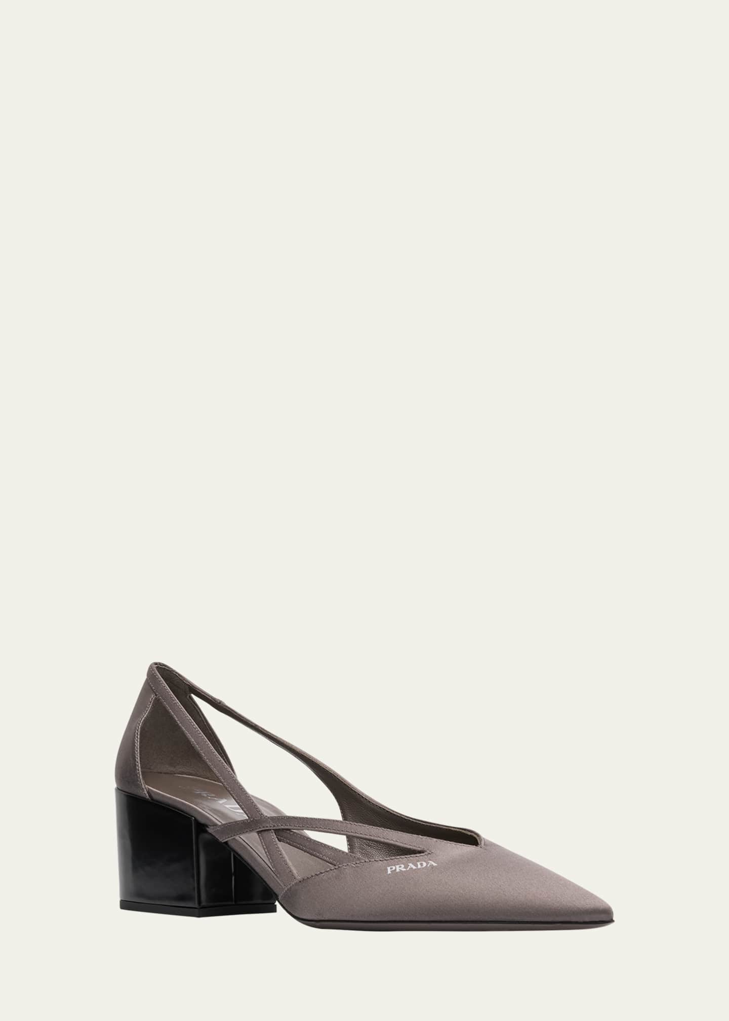 Satin Cutout Block-Heel Pumps