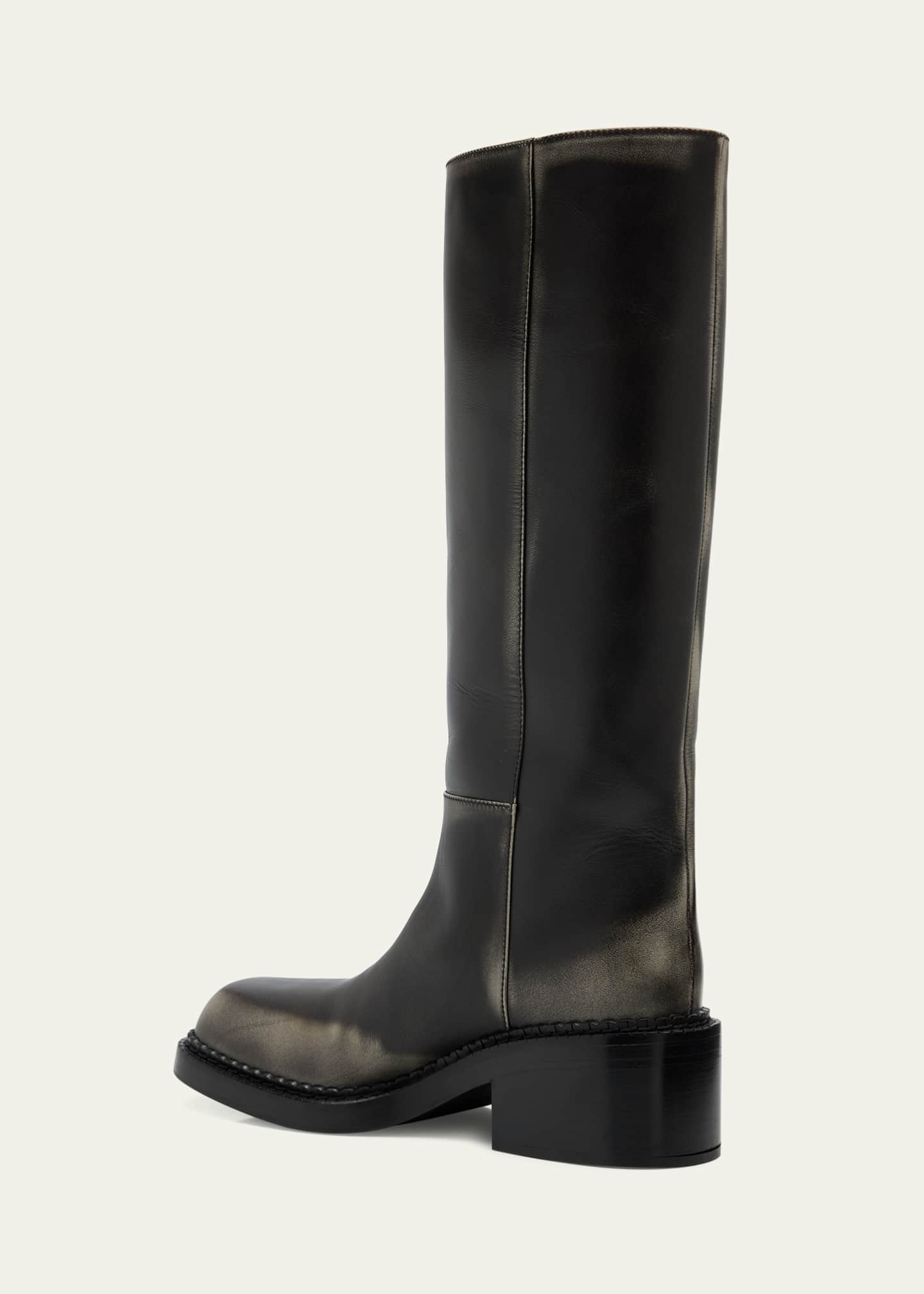 Prada Calf Leather Square-Toe Knee Boots - Bergdorf Goodman