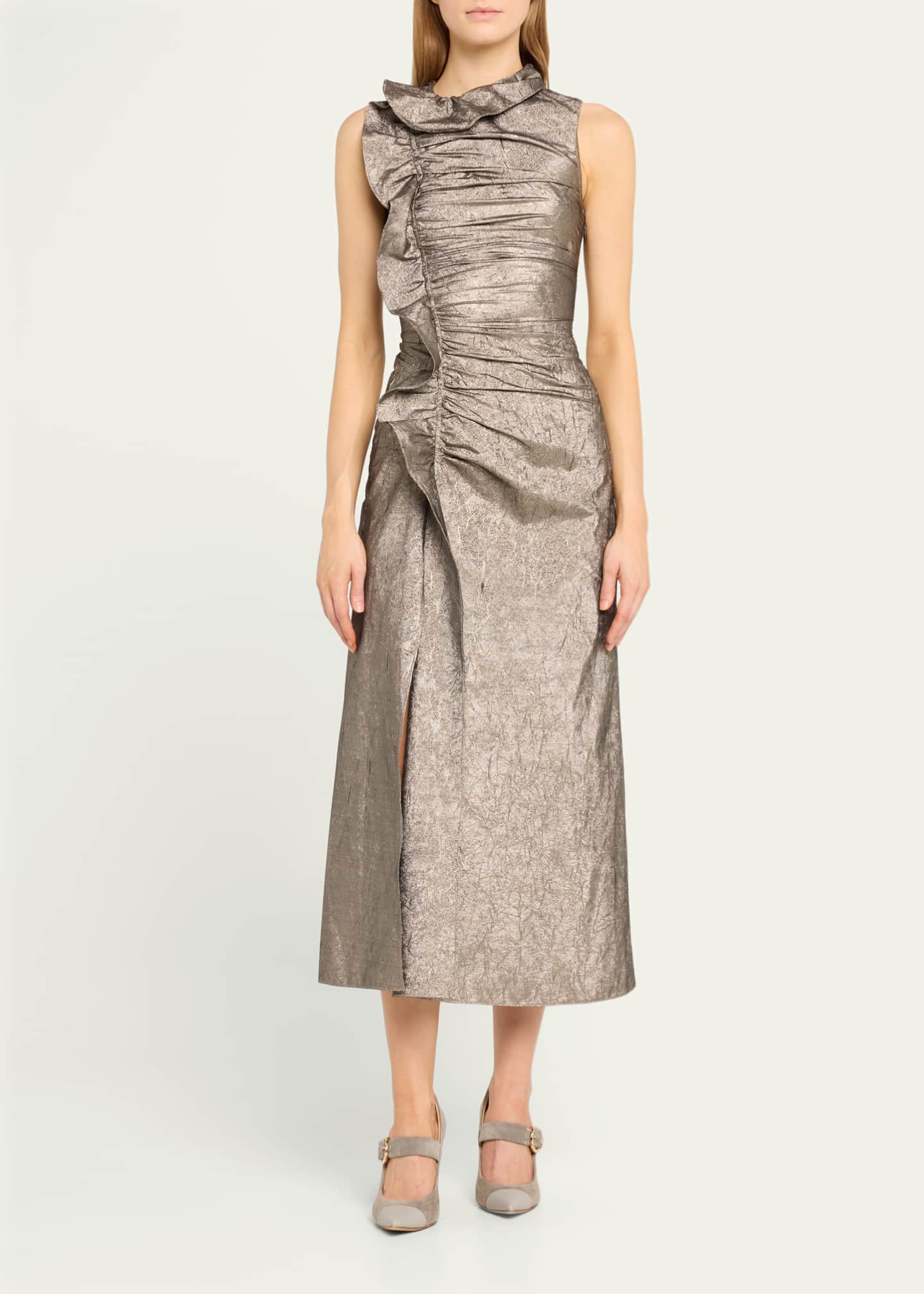 Ulla Johnson Demetra Metallic Ruffle Sleeveless Midi Dress Bergdorf Goodman