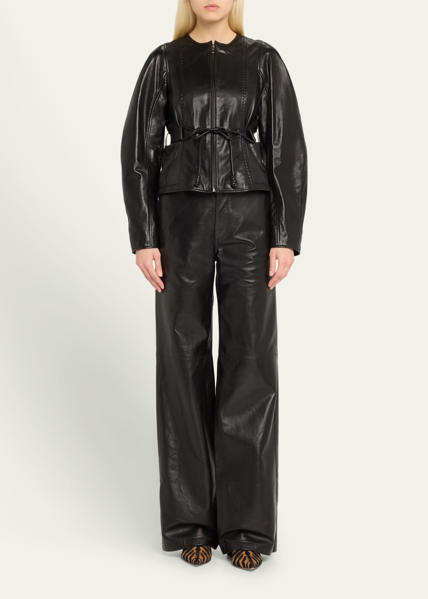 Ulla Johnson Aidan Stitched Leather Jacket with Belt Image 2 of 5