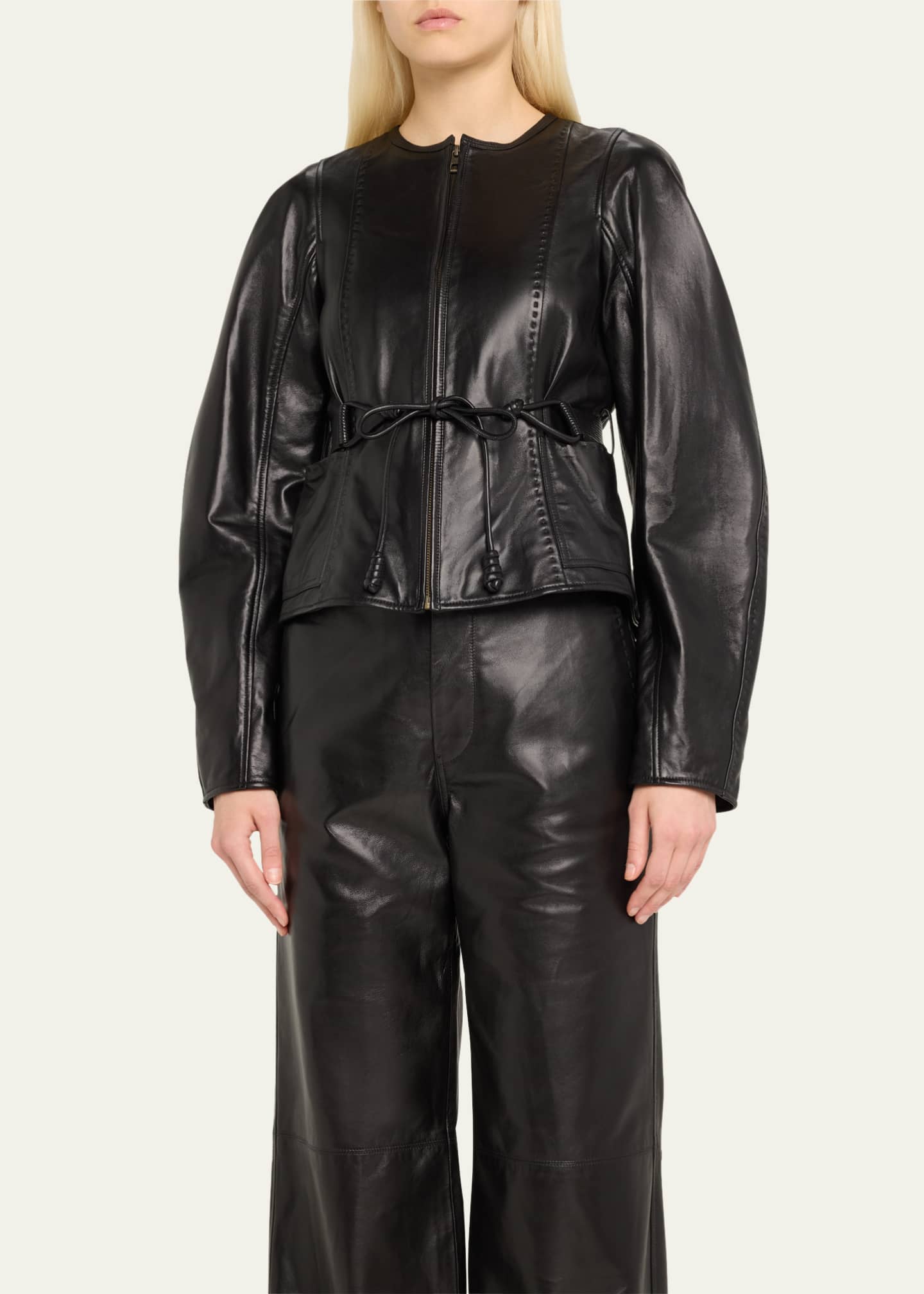 Ulla Johnson Aidan Stitched Leather Jacket with Belt