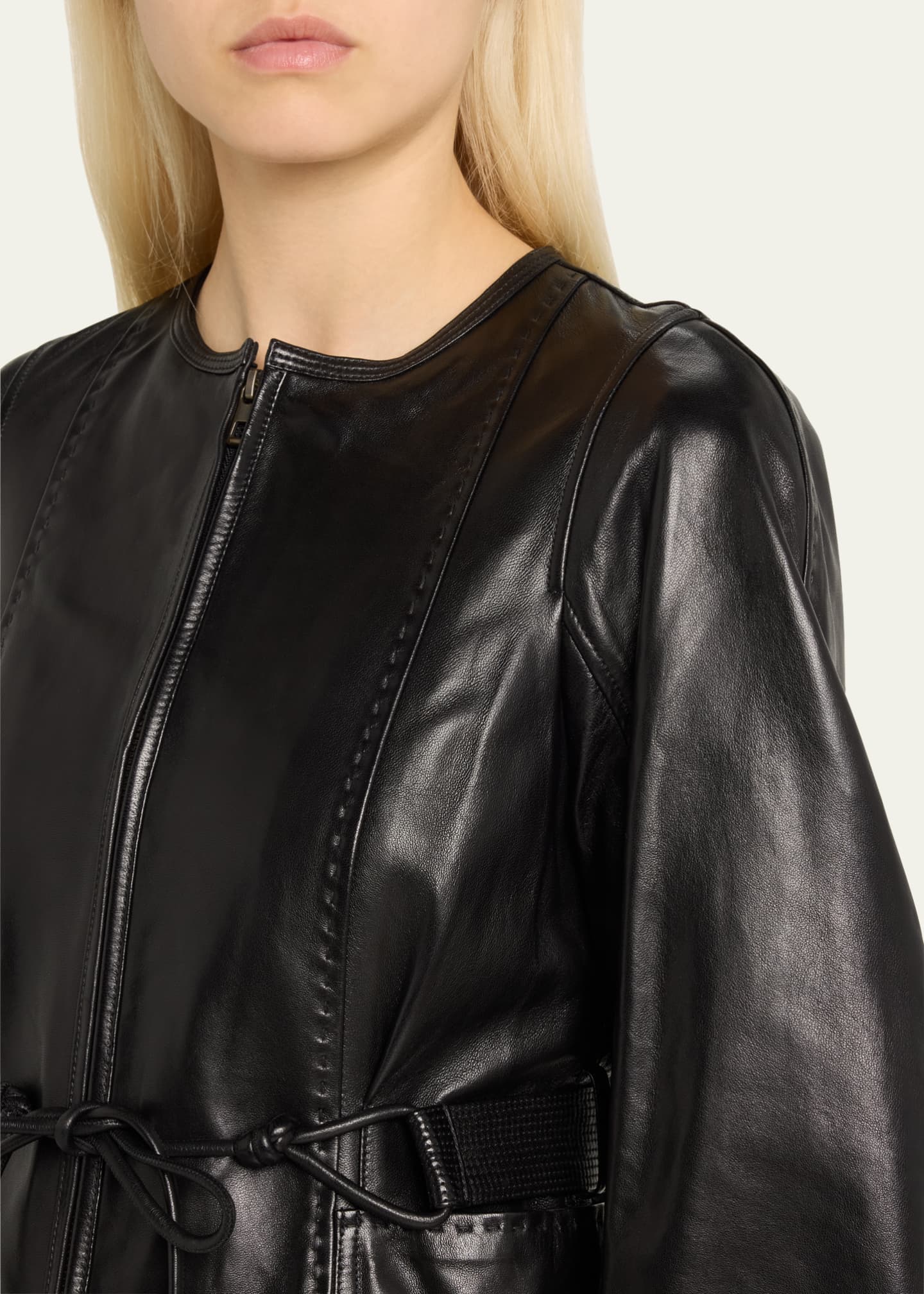 Ulla Johnson Aidan Stitched Leather Jacket with Belt
