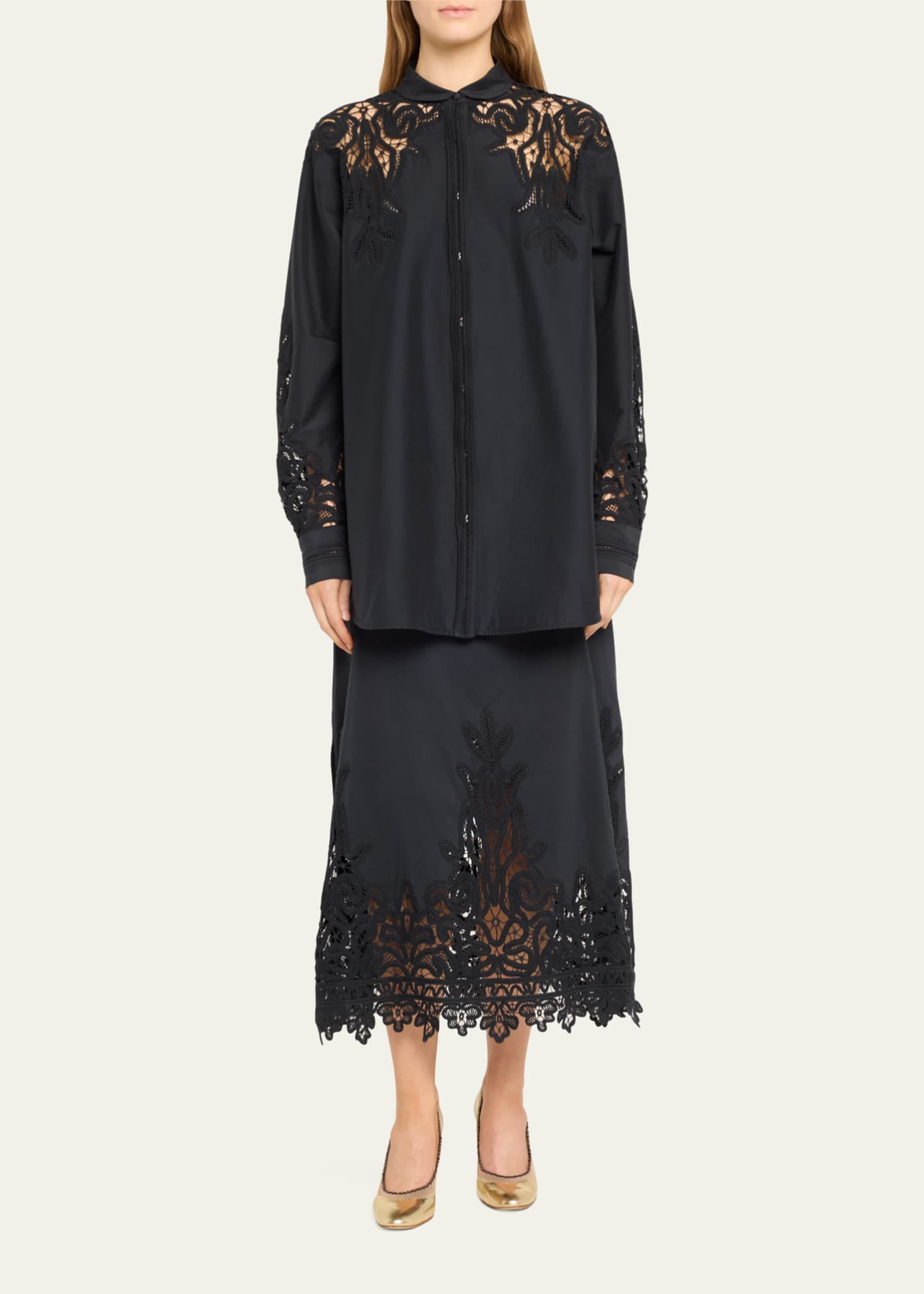 Ulla Johnson Harden Openwork Embroidery Cotton and Silk Tunic Shirt Image 2 of 5