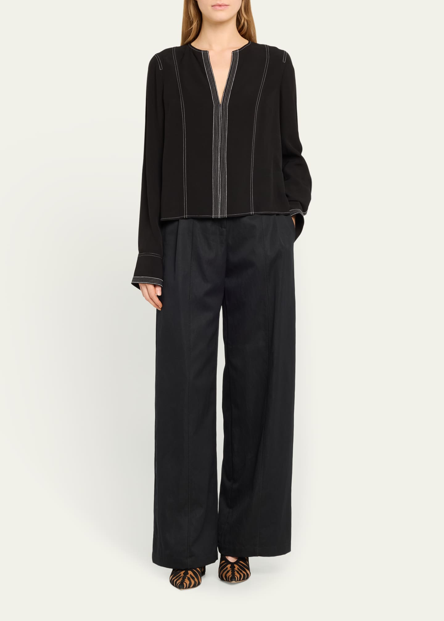 Ulla Johnson Delvine High-Rise Pleated Wide-Leg Pants Image 2 of 5