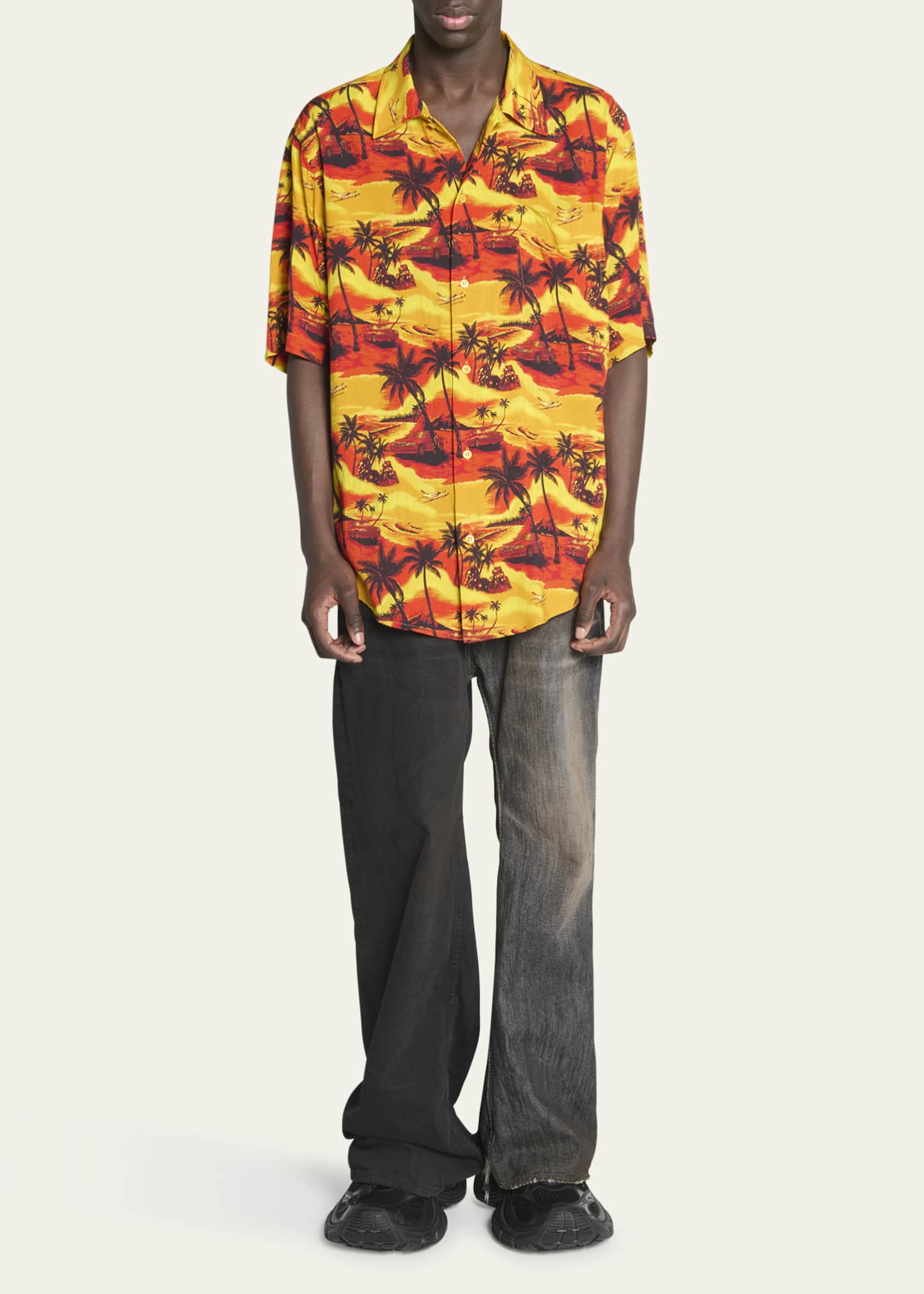 Balenciaga Men s Hawaiian Button Down Shirt Bergdorf Goodman