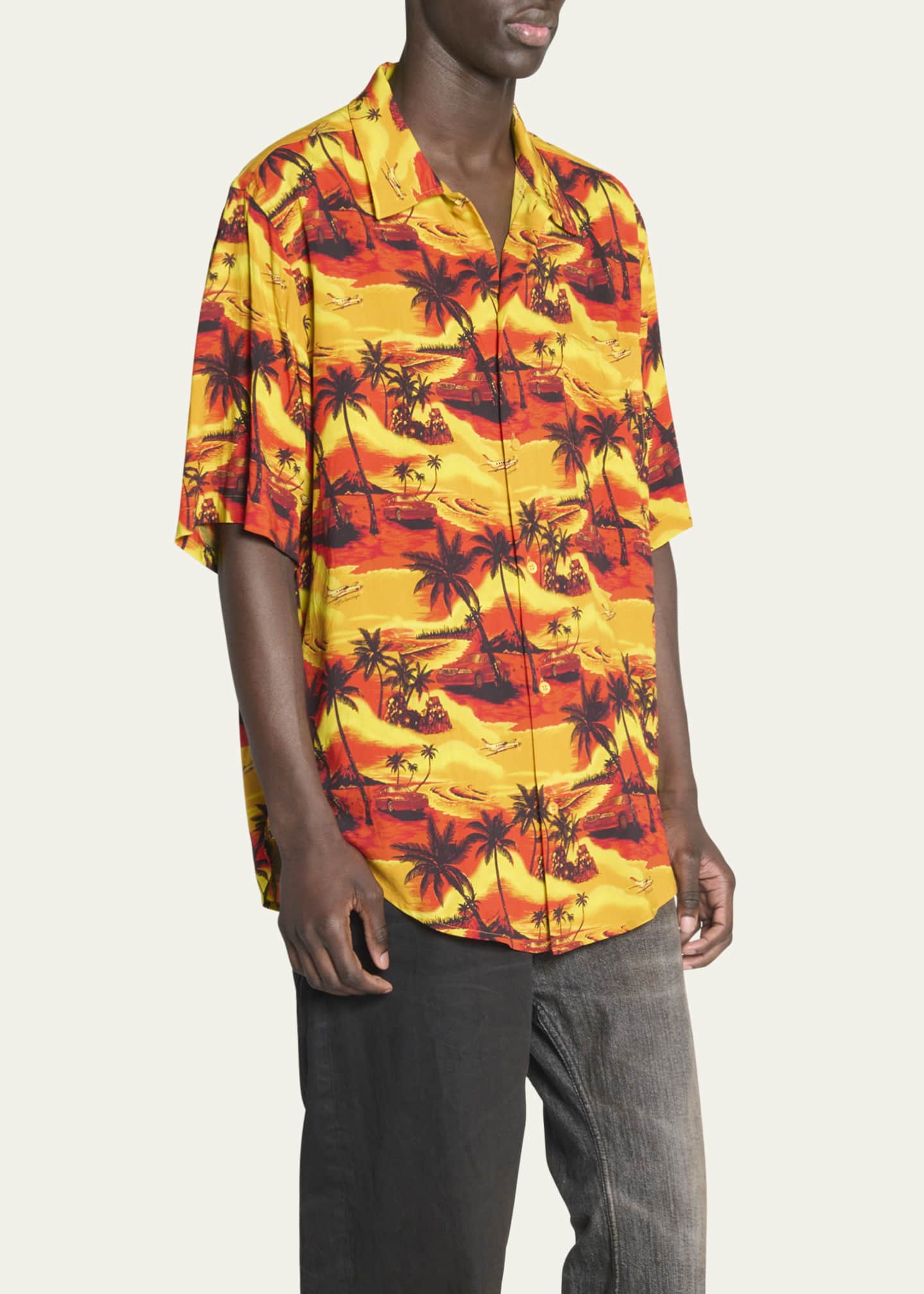 Balenciaga Hawaiian Button Down Shirt Orange