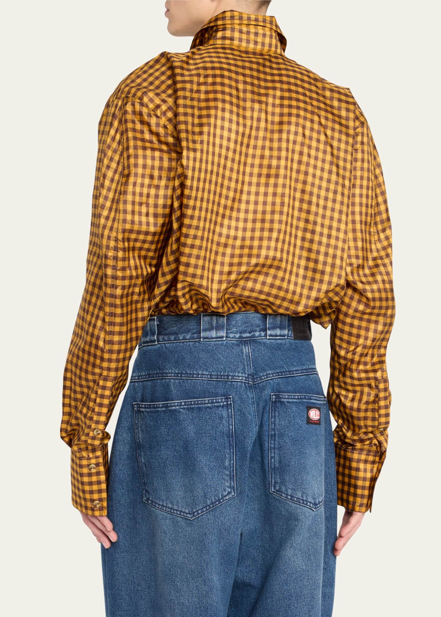 BIANCA SAUNDERS Men's Gingham Silk Sport Shirt Image 3 of 5