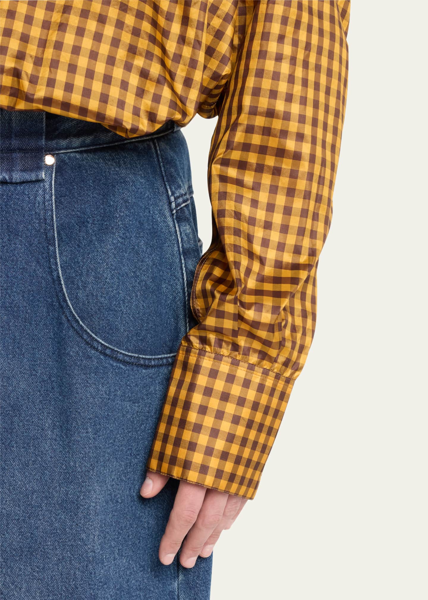 BIANCA SAUNDERS Men's Gingham Silk Sport Shirt Image 5 of 5