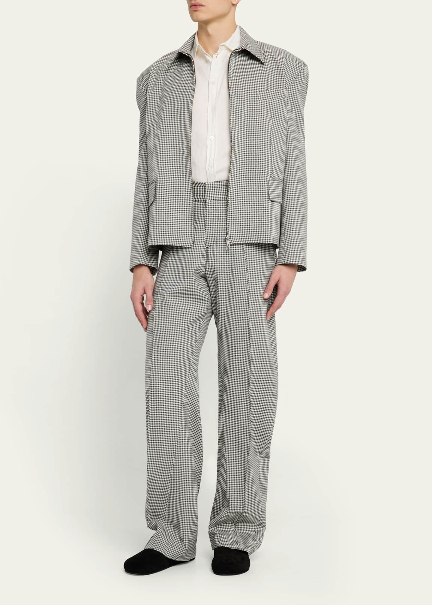 BIANCA SAUNDERS Men's Gingham Wool Zip-Up Jacket Image 2 of 5