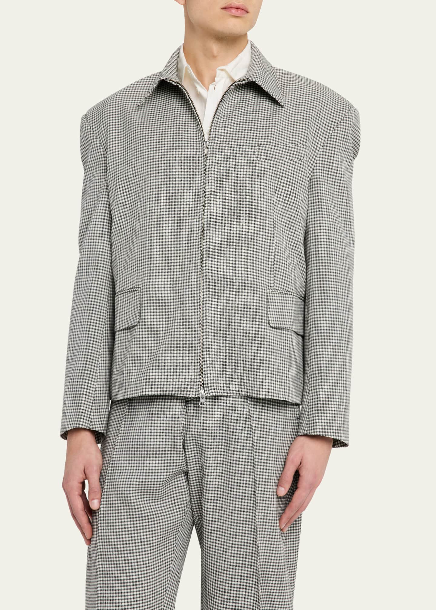 BIANCA SAUNDERS Men's Gingham Wool Zip-Up Jacket Image 4 of 5