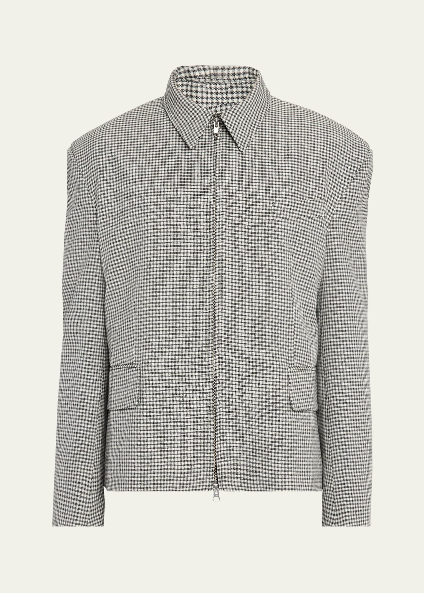 BIANCA SAUNDERS Men's Gingham Wool Zip-Up Jacket Image 1 of 5