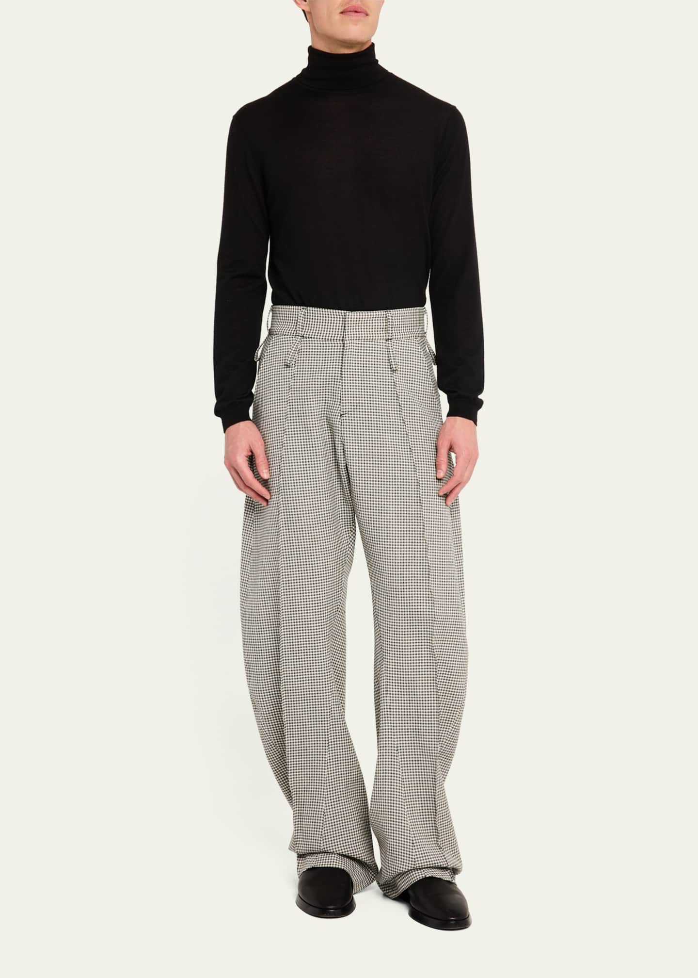 BIANCA SAUNDERS Men's Gingham Curved-Seam Wide Pants Image 2 of 5