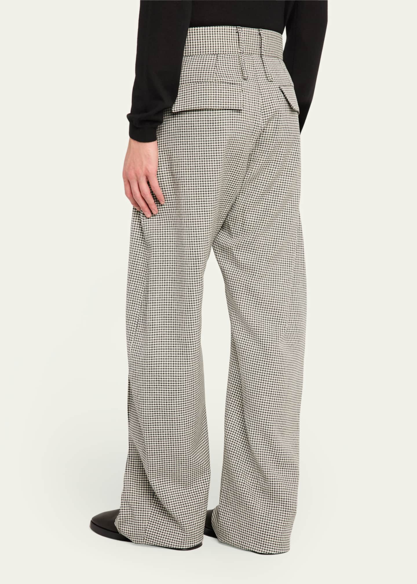 BIANCA SAUNDERS Men's Gingham Curved-Seam Wide Pants Image 3 of 5