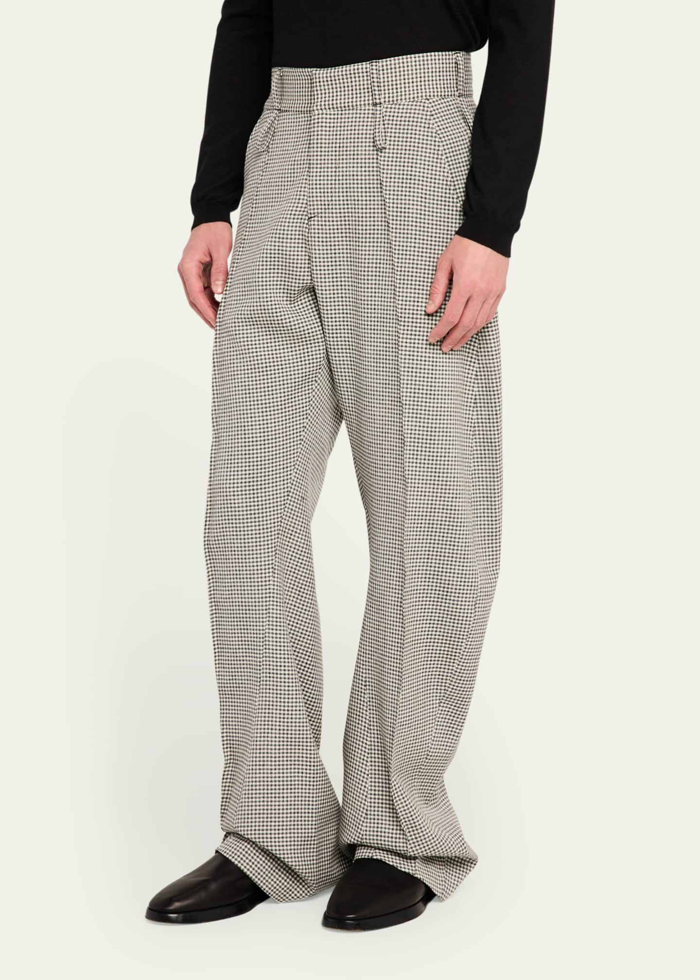 BIANCA SAUNDERS Men's Gingham Curved-Seam Wide Pants Image 4 of 5