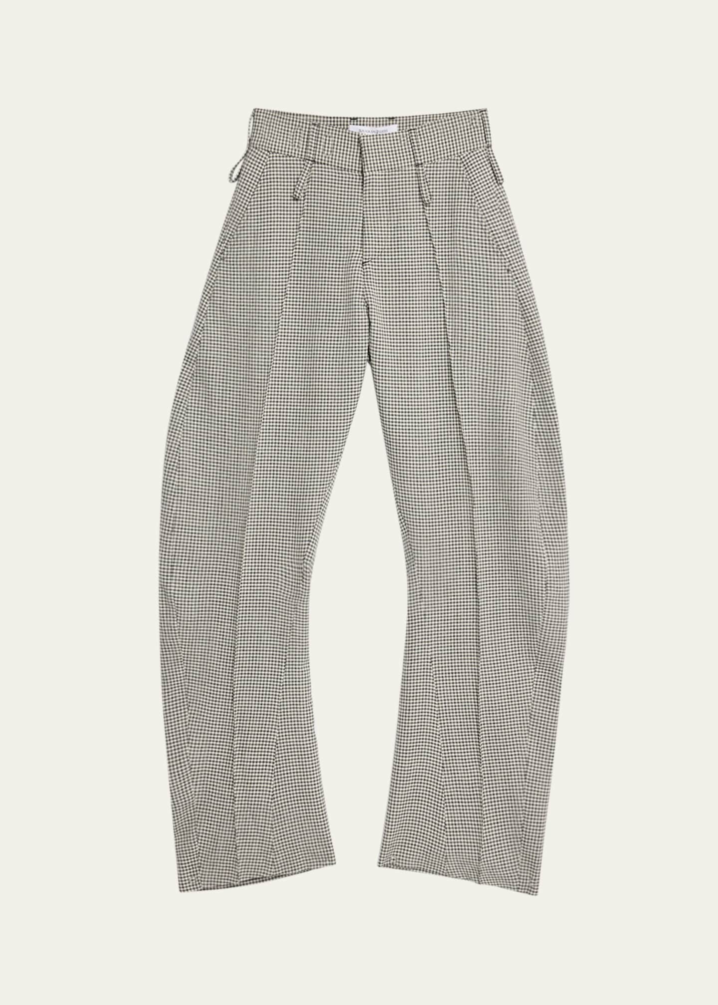 BIANCA SAUNDERS Men's Gingham Curved-Seam Wide Pants Image 1 of 5