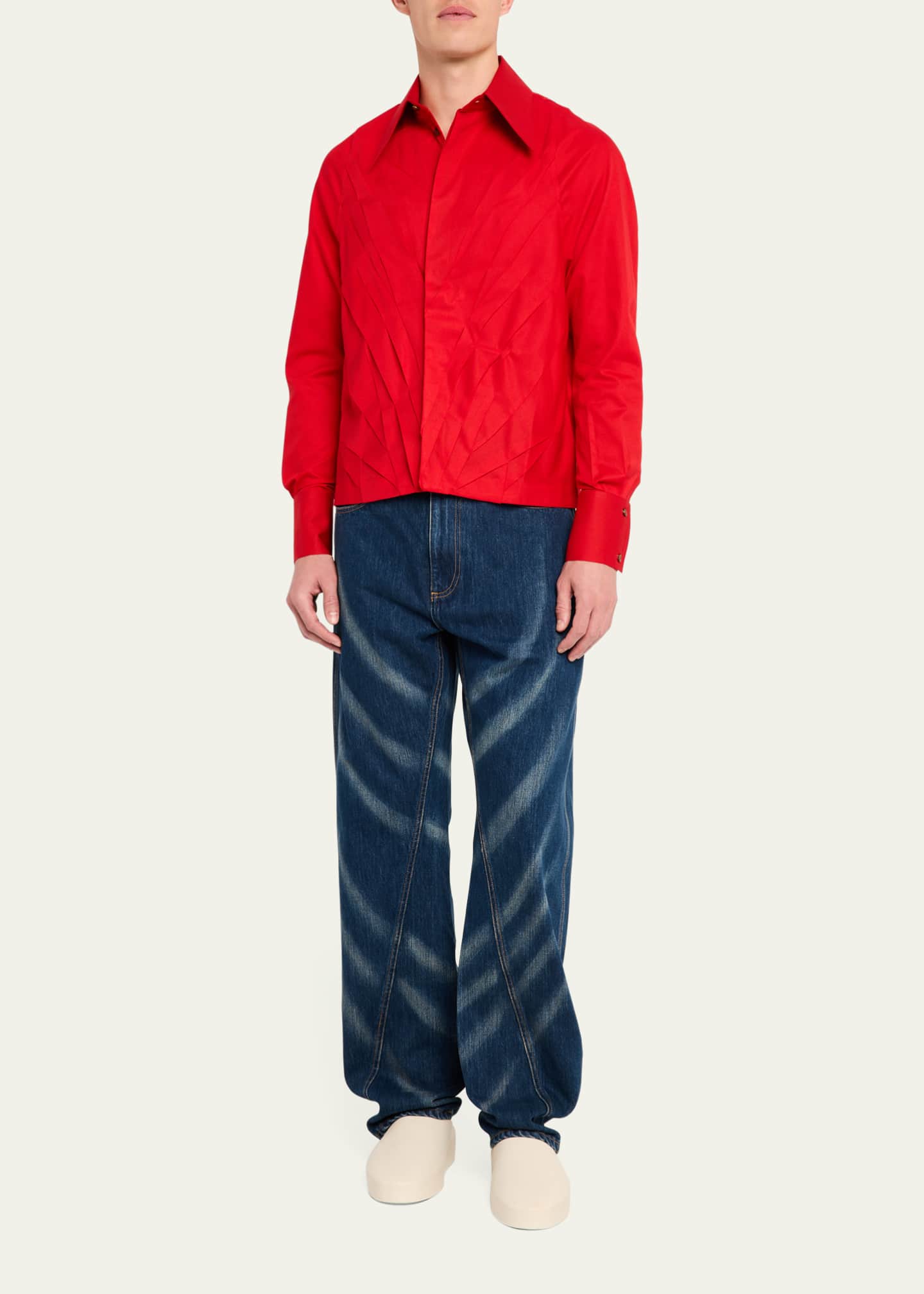 BIANCA SAUNDERS Men's Multi-Pleat Poplin Blouson Jacket Image 2 of 5