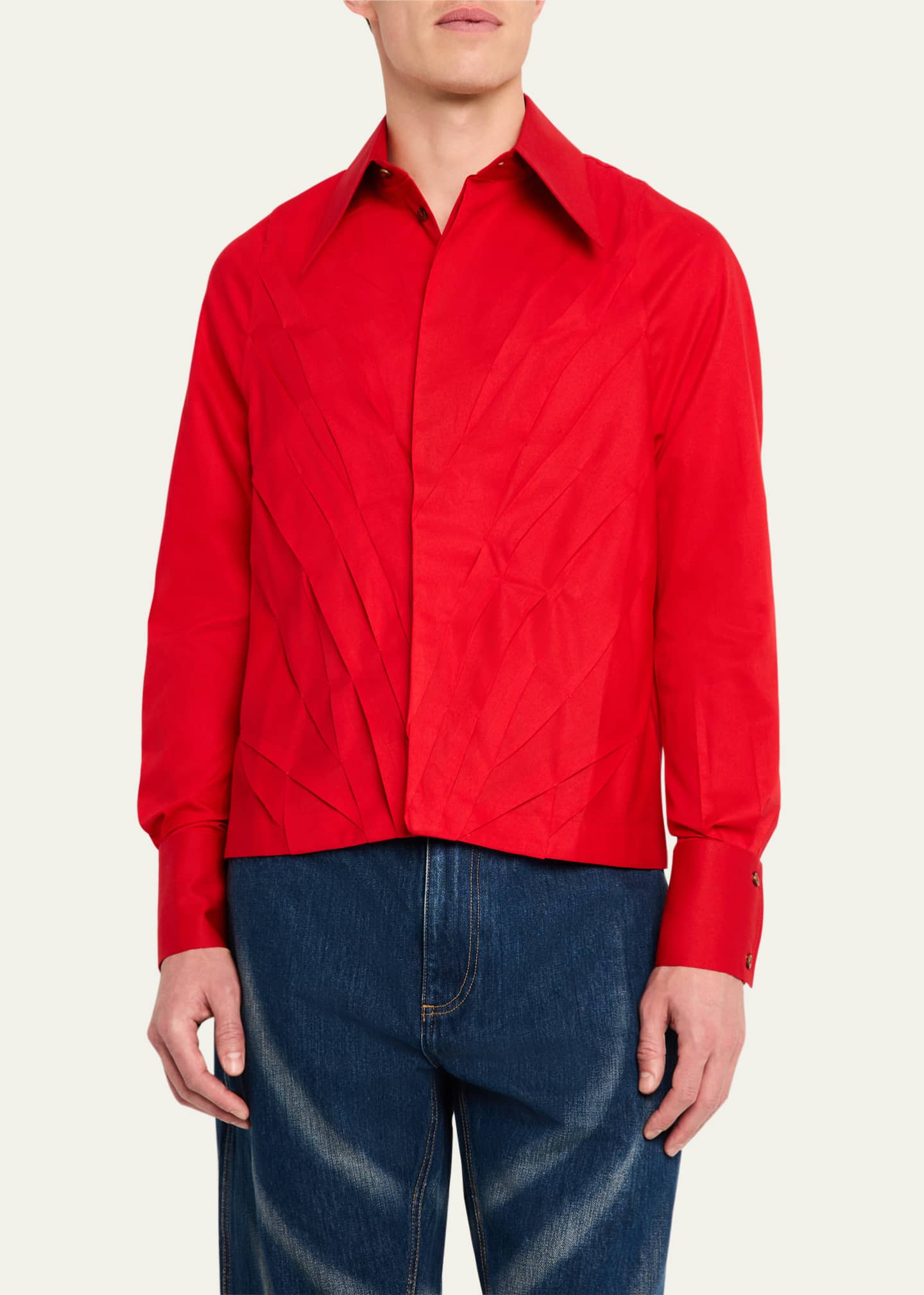 BIANCA SAUNDERS Men's Multi-Pleat Poplin Blouson Jacket Image 4 of 5