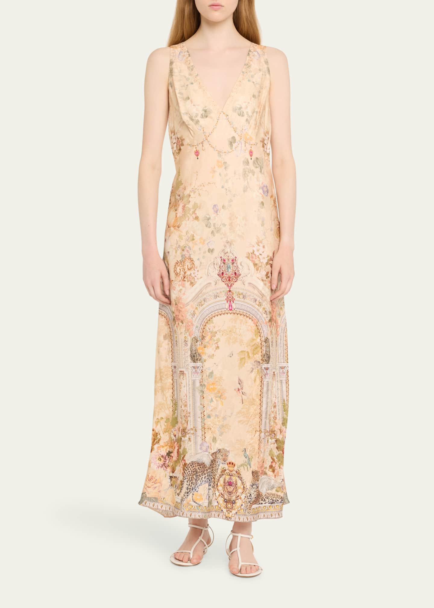 Camilla V-Neck Jacquard Slip Midi Dress Image 2 of 5