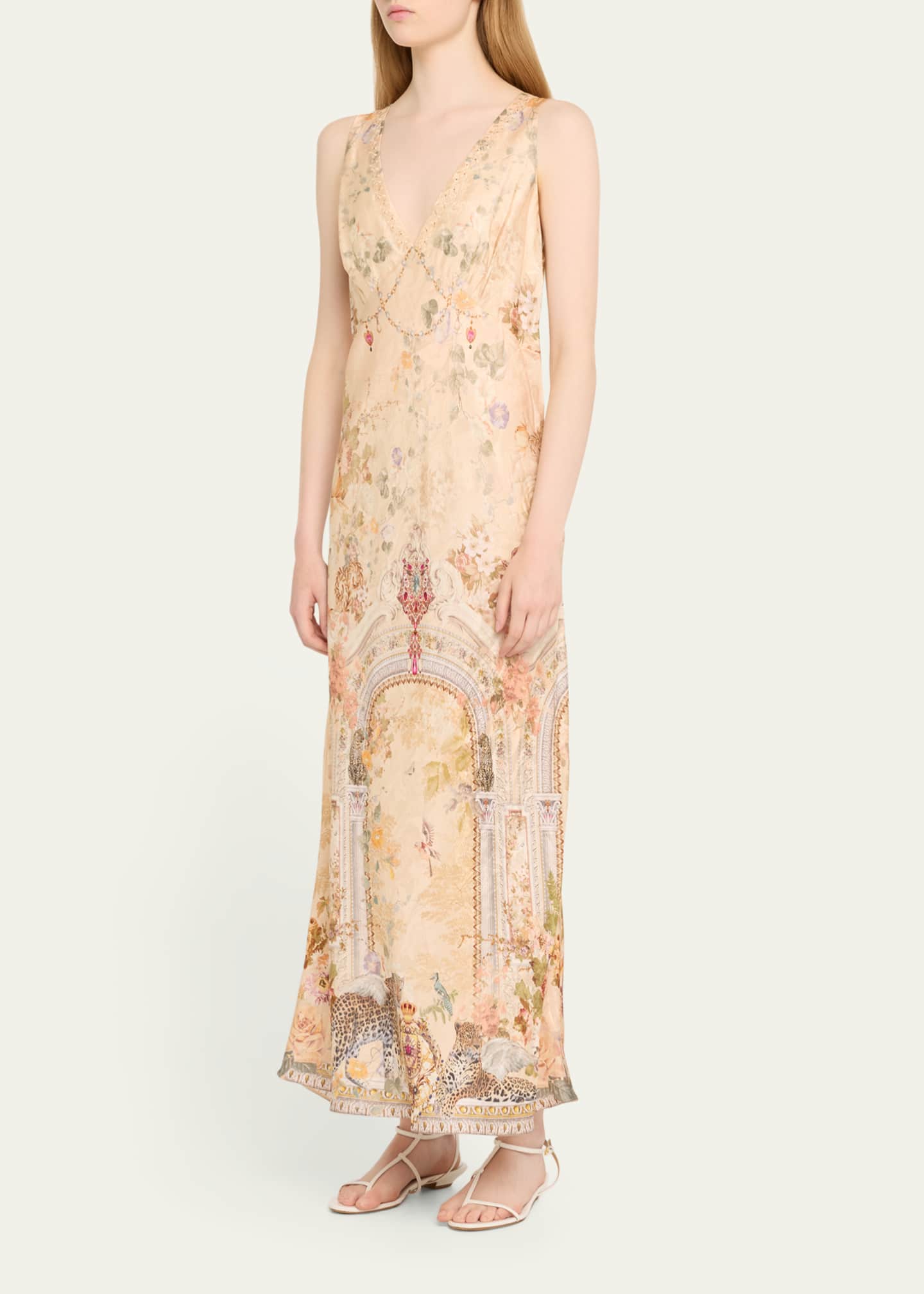 Camilla V-Neck Jacquard Slip Midi Dress Image 4 of 5