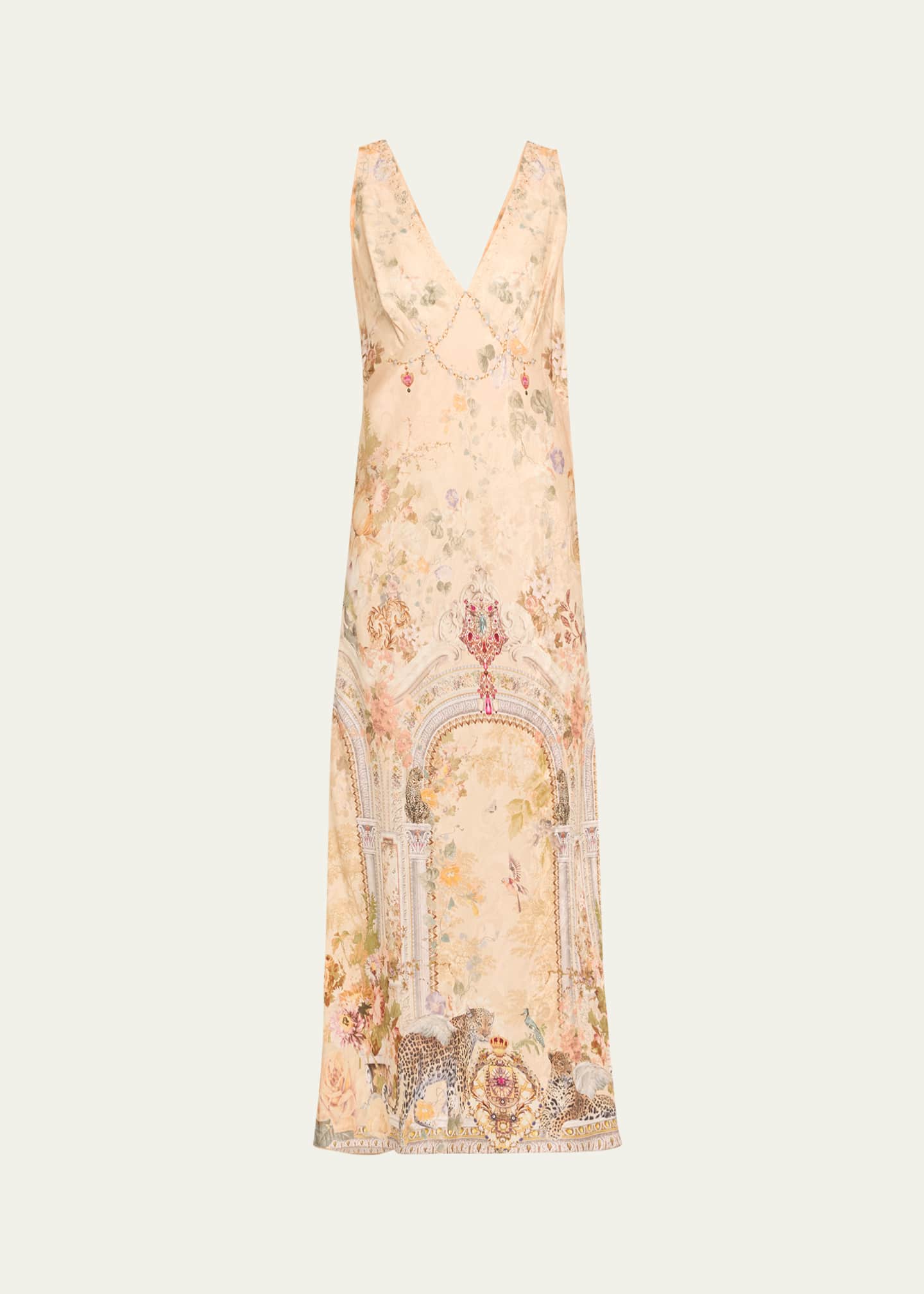 Camilla V-Neck Jacquard Slip Midi Dress Image 1 of 5