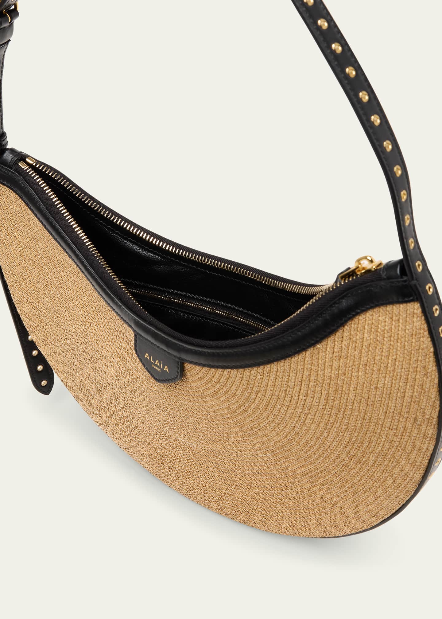 ALAIA One Piece Demi Shoulder Bag in Paper Straw and Leather