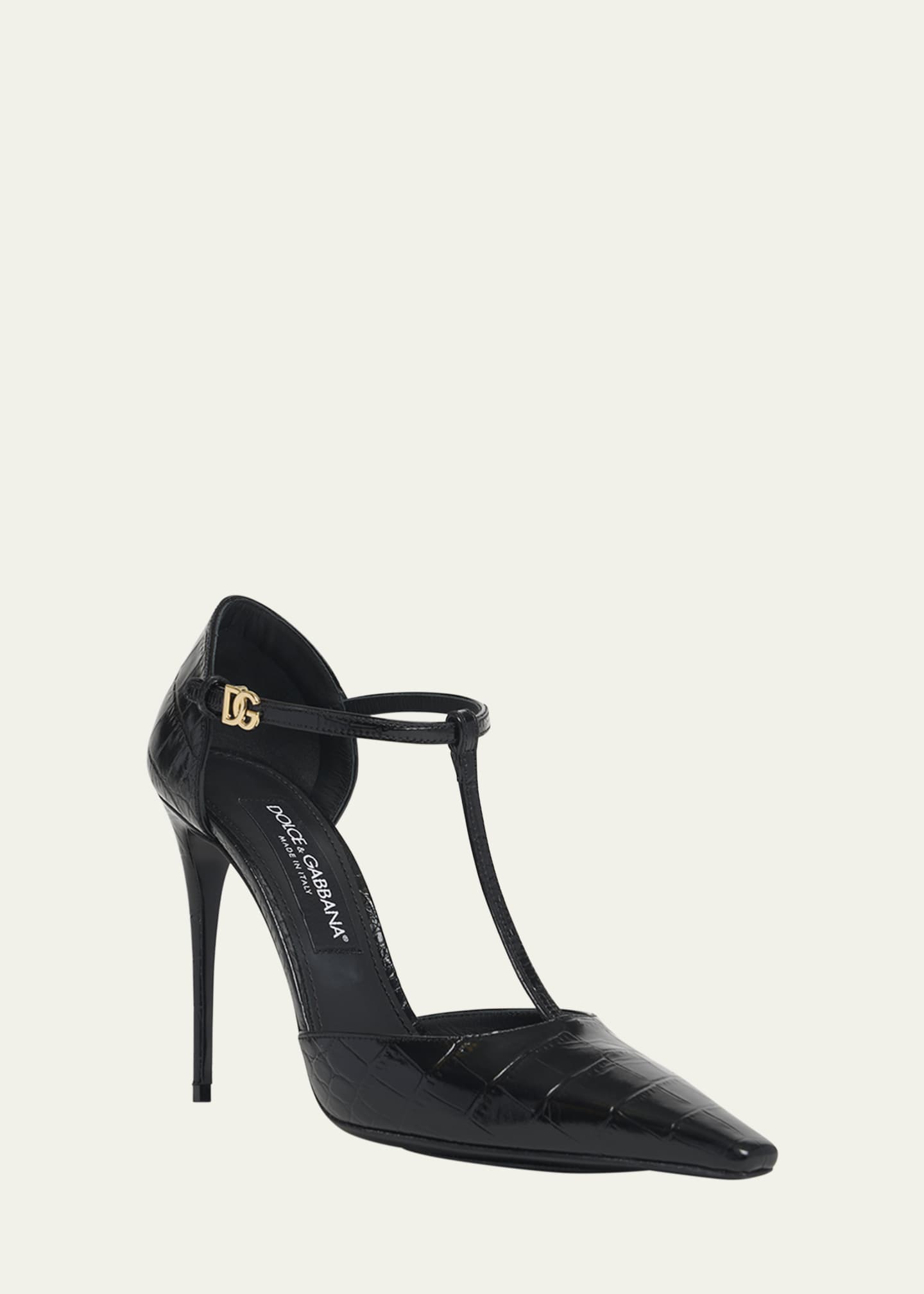 Dolce&Gabbana Croco T-Strap Stiletto Pumps Image 3 of 5