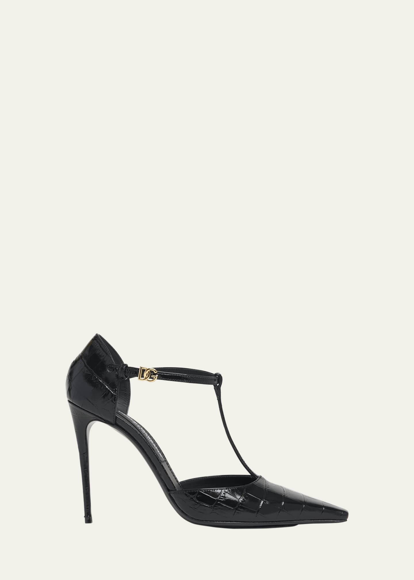 Dolce&Gabbana Croco T-Strap Stiletto Pumps Image 1 of 5