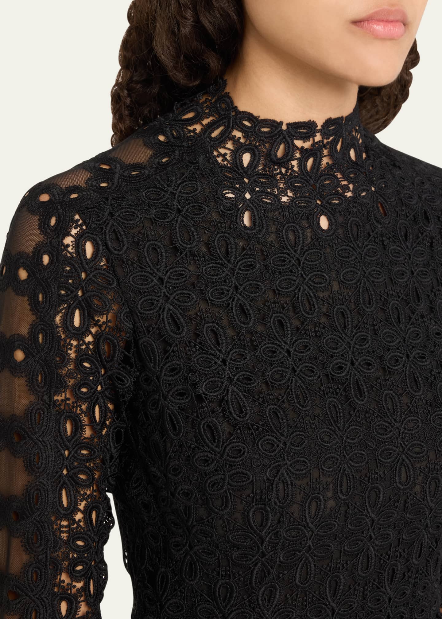 SIMKHAI Joy Guipure Lace Long-Sleeve Mini Dress Image 5 of 5