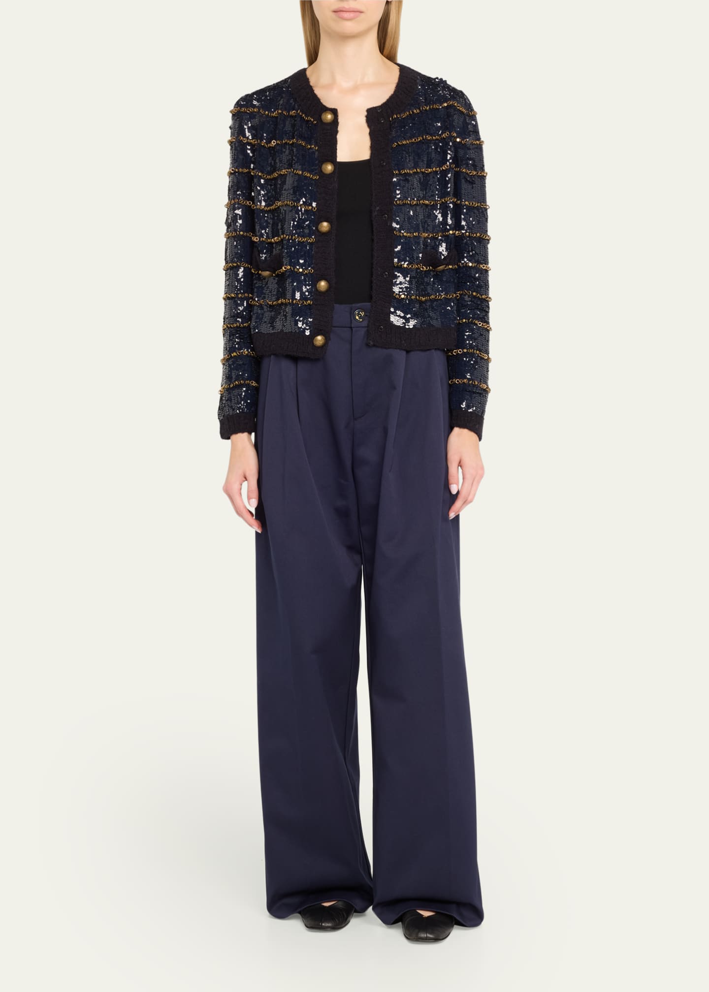 Stripe Sequined Jacket with Embroidered Rings - Thumbnail 2