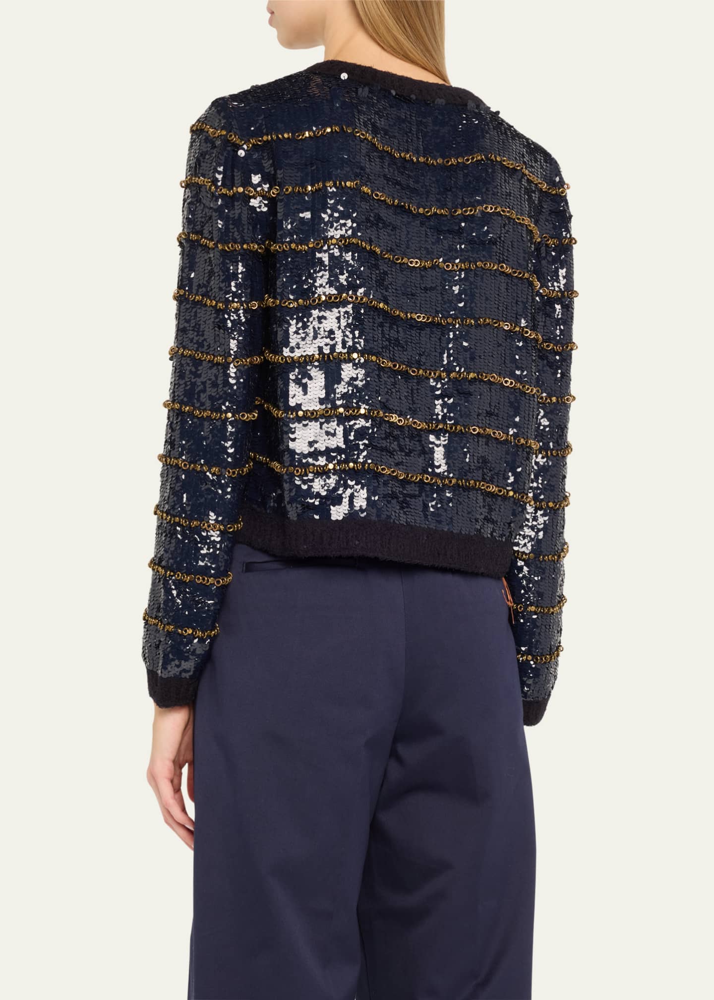 Stripe Sequined Jacket with Embroidered Rings - Thumbnail 3