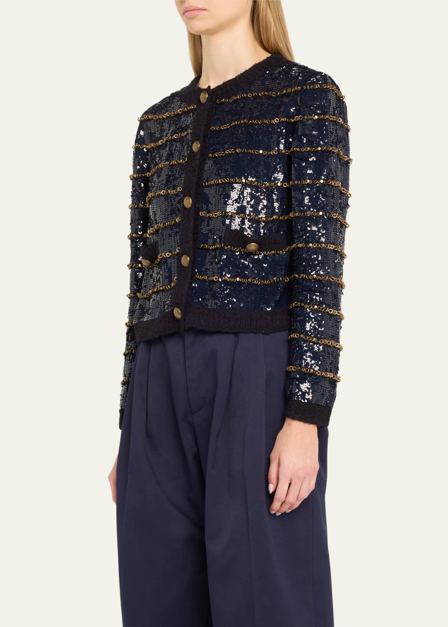 Stripe Sequined Jacket with Embroidered Rings - Thumbnail 4