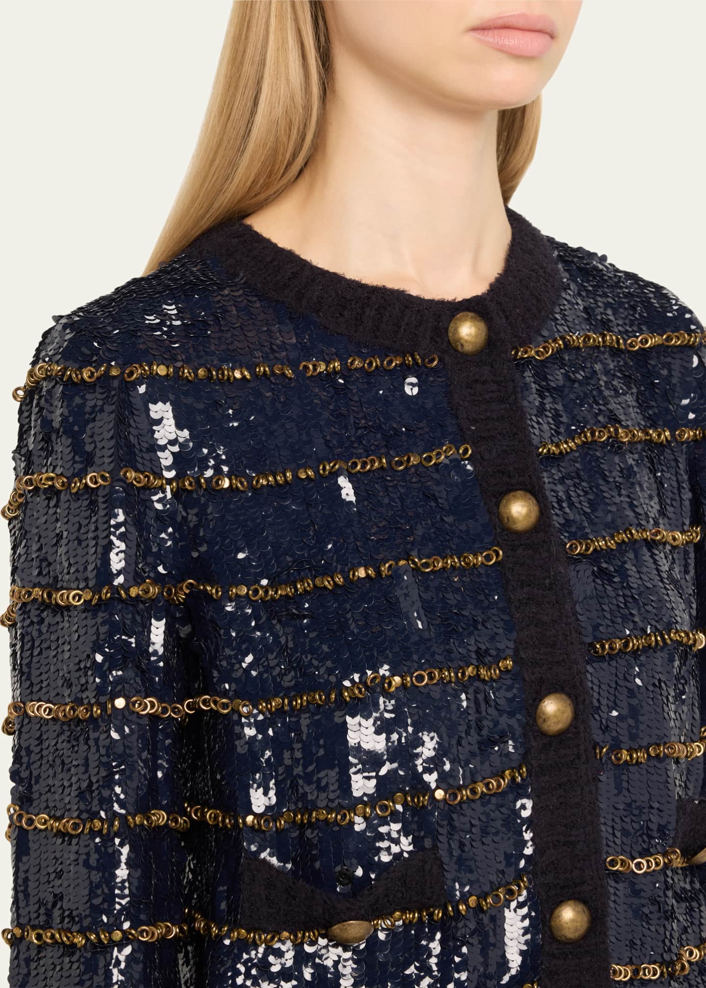 Stripe Sequined Jacket with Embroidered Rings - Thumbnail 5