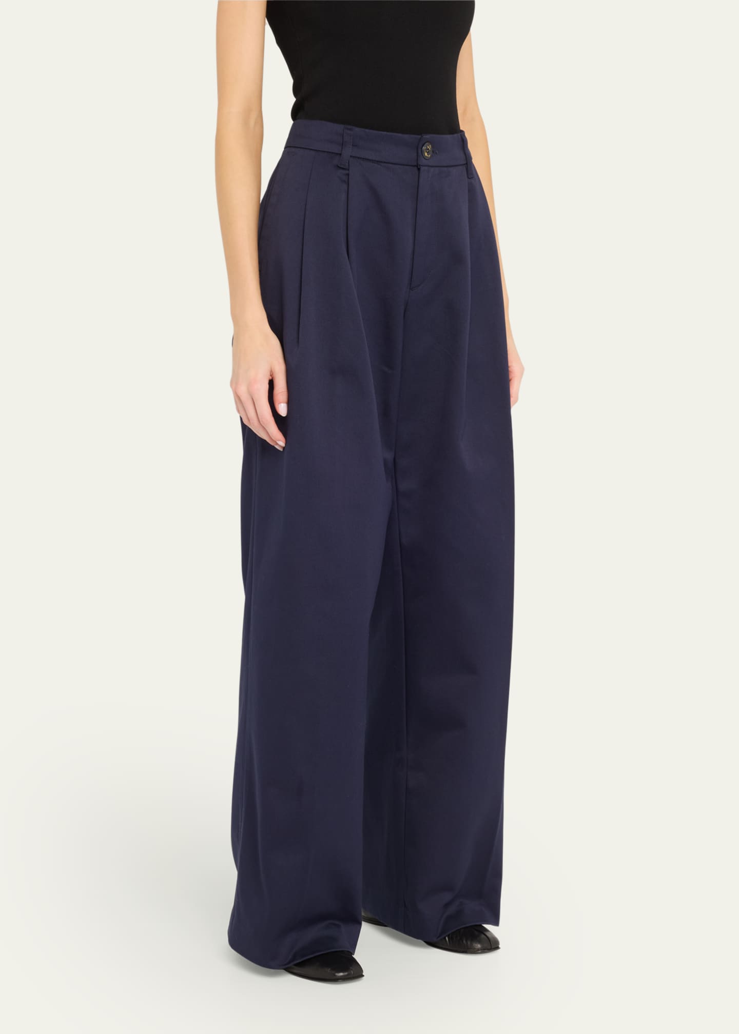 Double Pleated Wide Leg Pants - Thumbnail 4