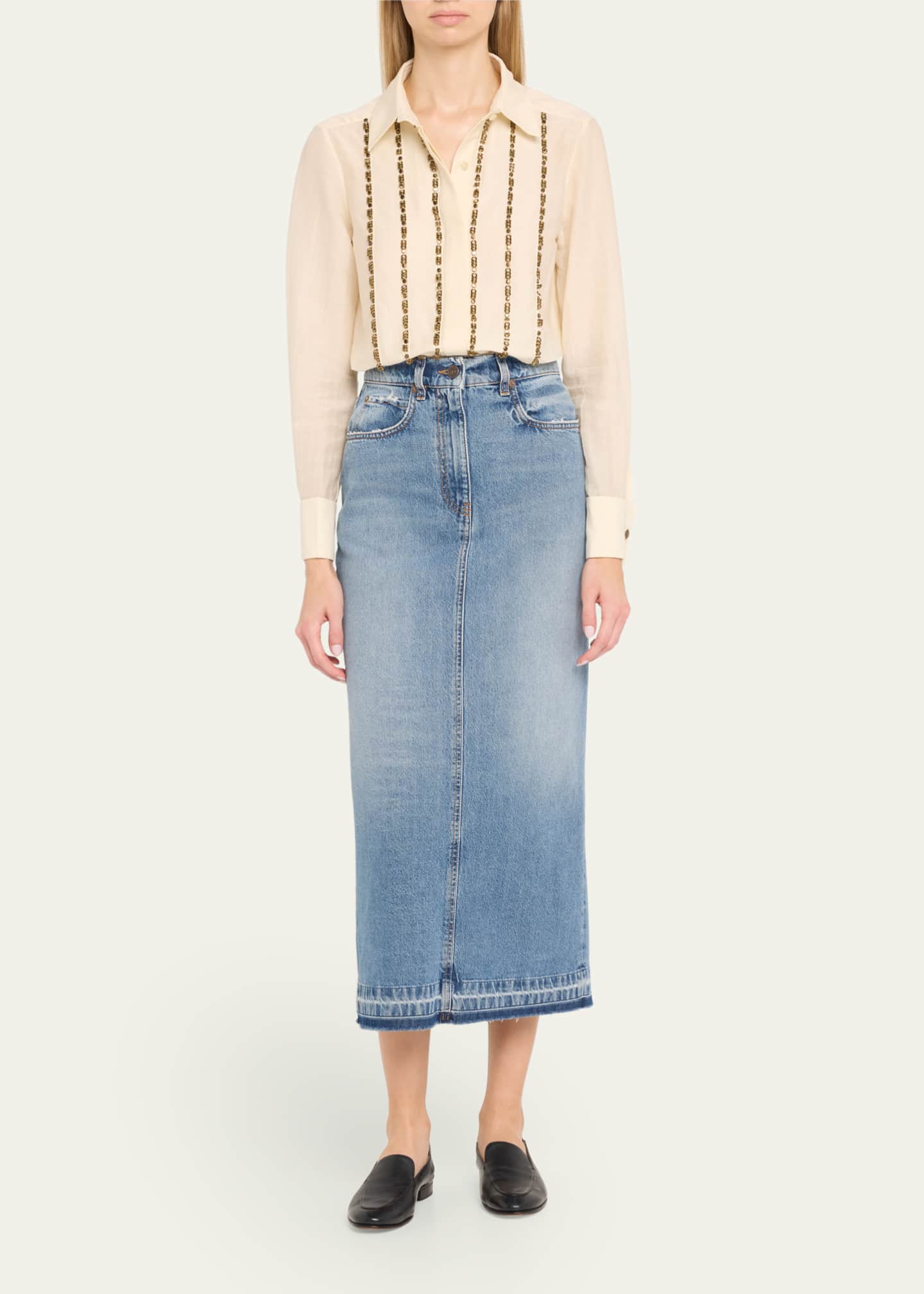 FORTELA Long Back Slit Denim Skirt Image 2 of 5