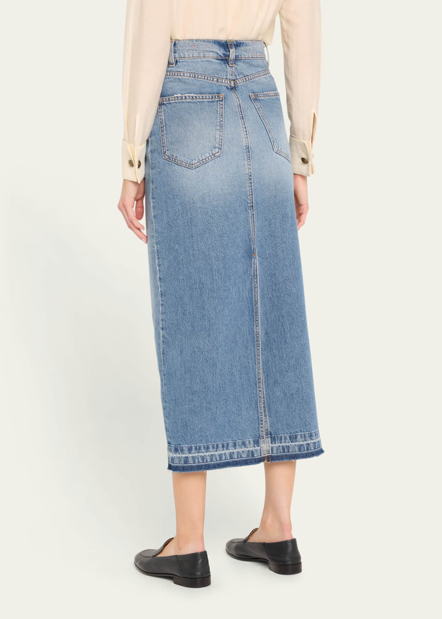 FORTELA Long Back Slit Denim Skirt Image 3 of 5